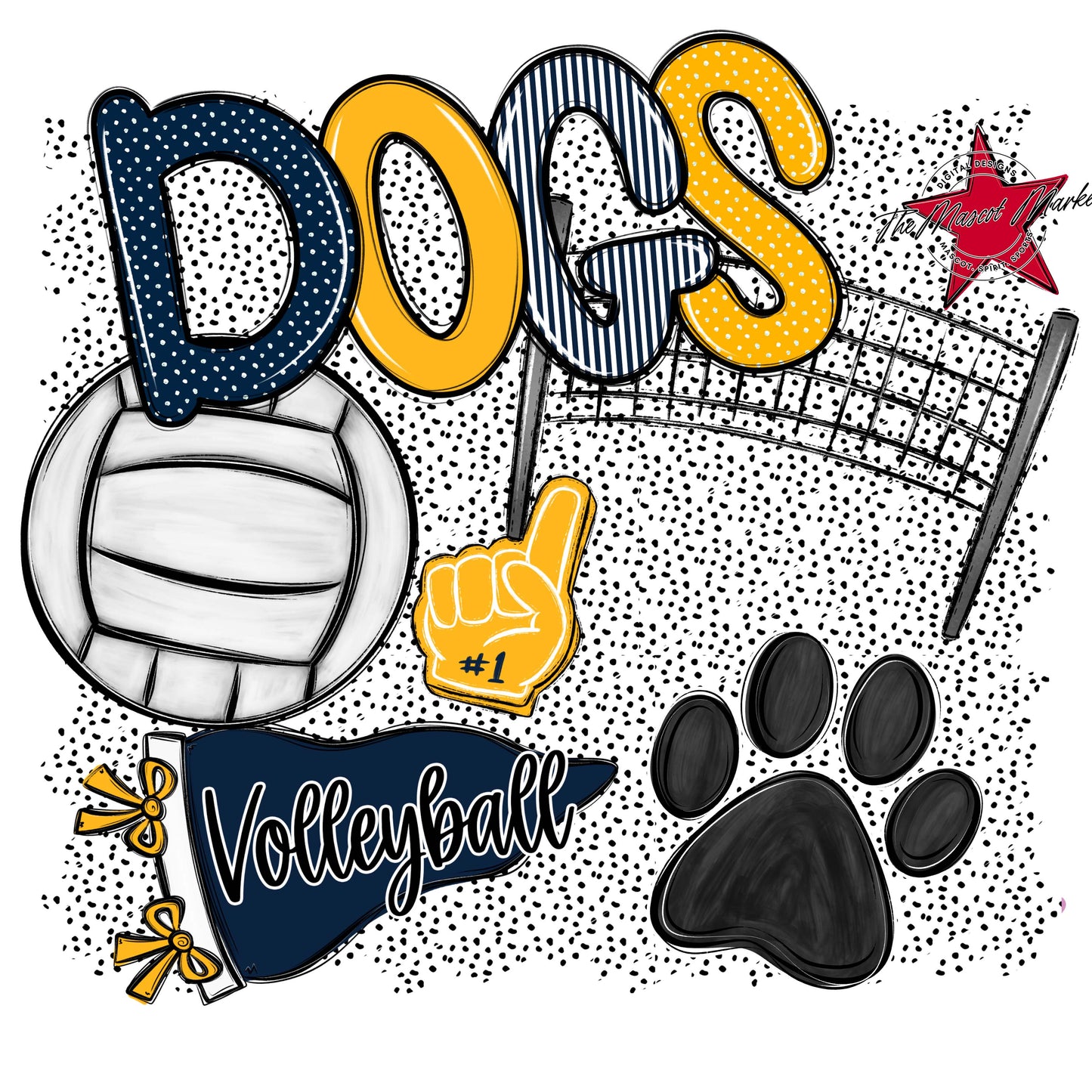Dogs Volleyball Spirit-Navy & Yellow