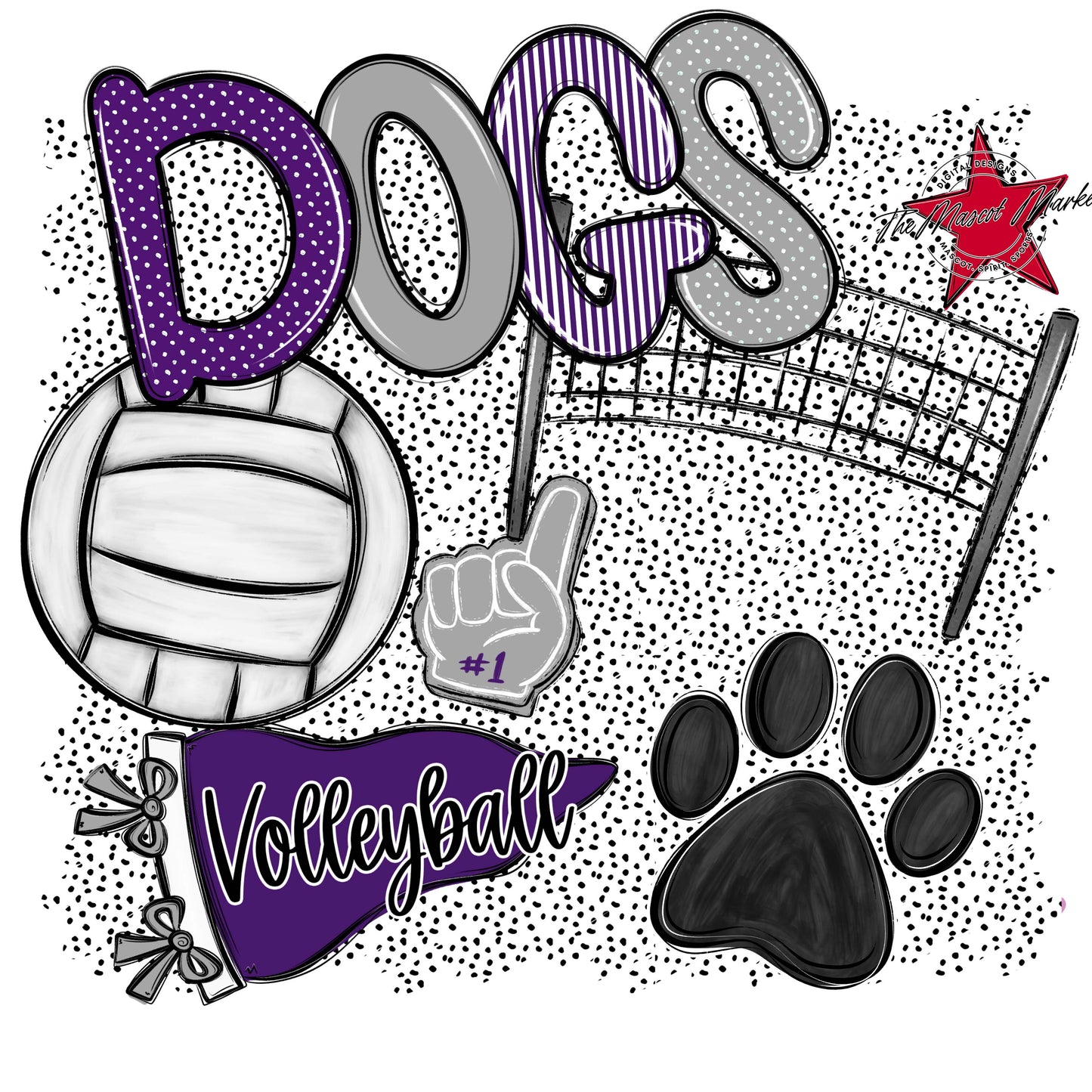 Dogs Volleyball Spirit-Purple & Grey