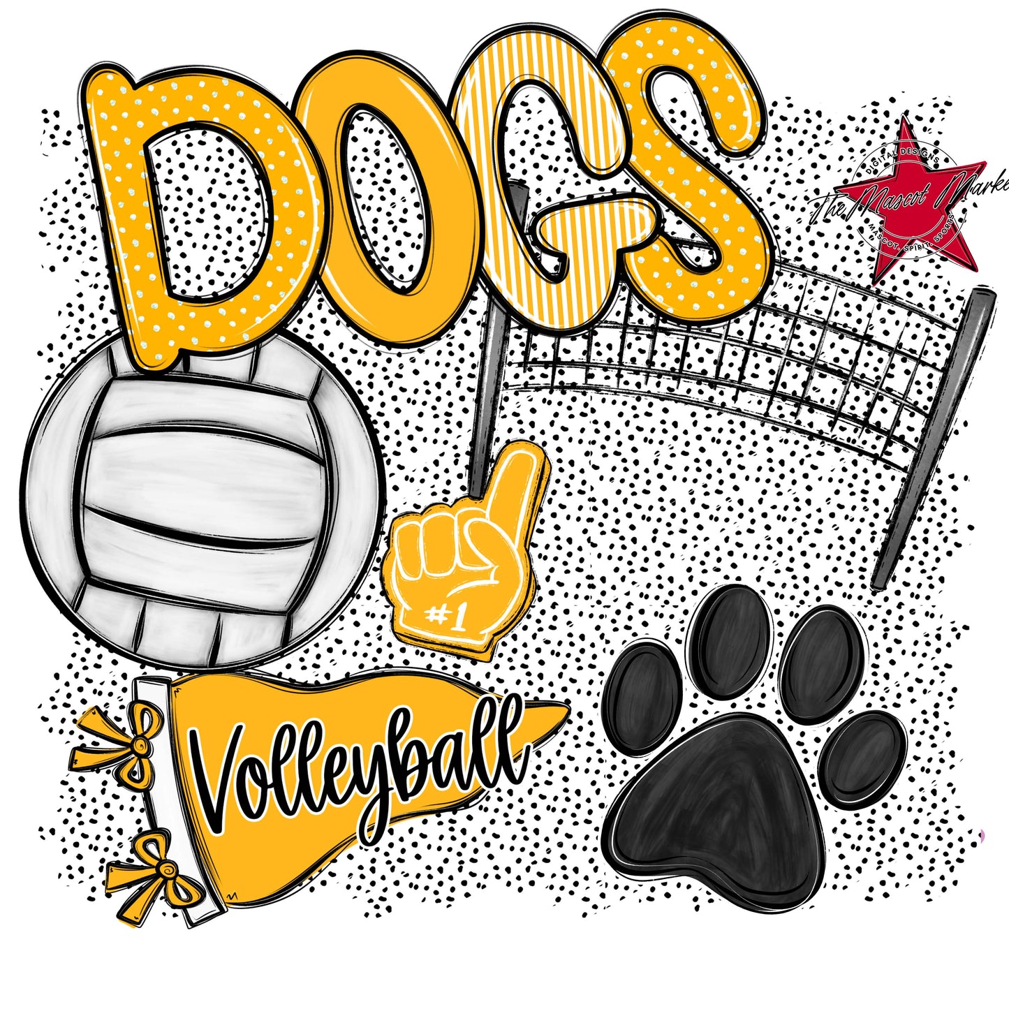 Dogs Volleyball Spirit-Yellow
