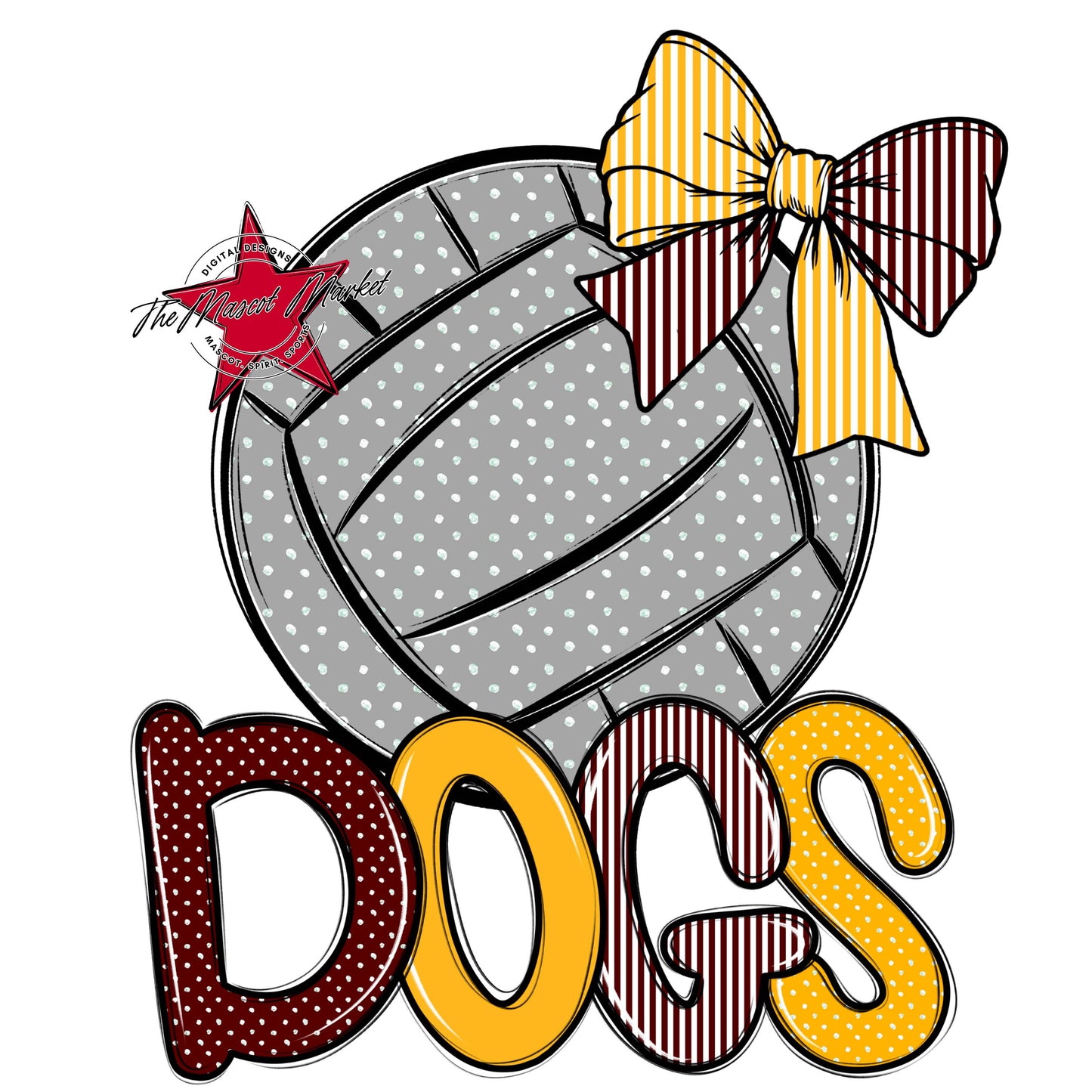 Dogs Volleyball Spirit Design-Maroon & Yellow