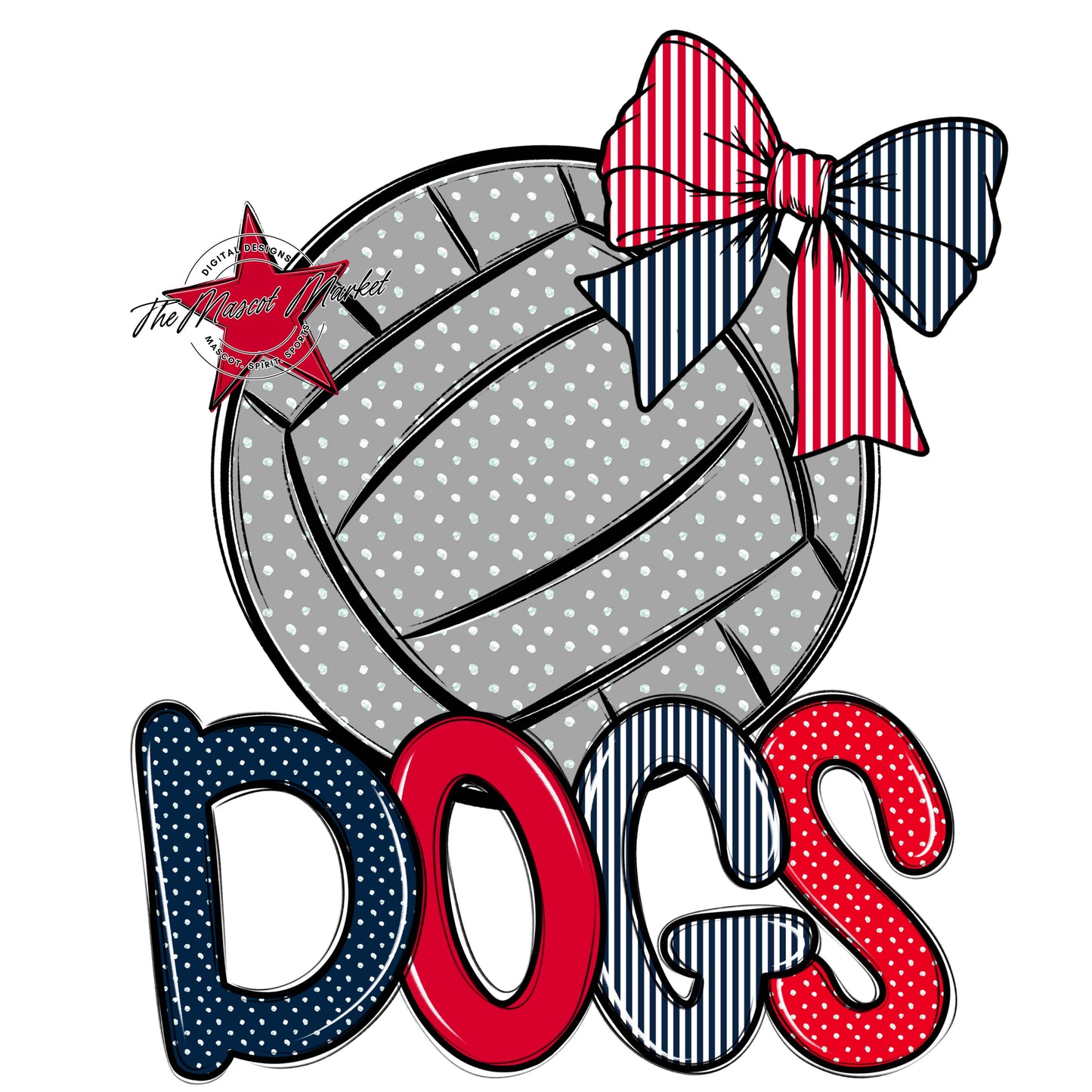 Dogs Volleyball Spirit Design-Navy & Red