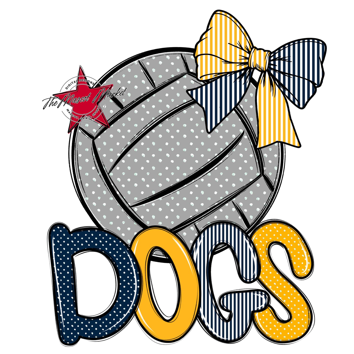 Dogs Volleyball Spirit Design-Navy & Yellow