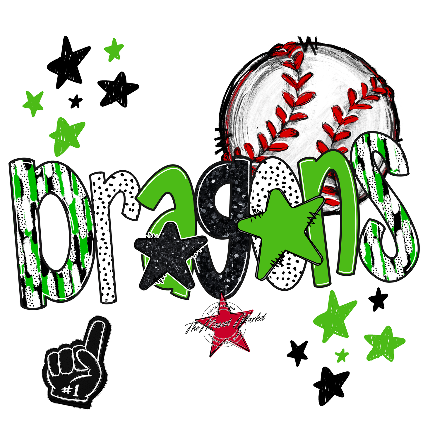 Dragons Baseball Scrape-Bright Green