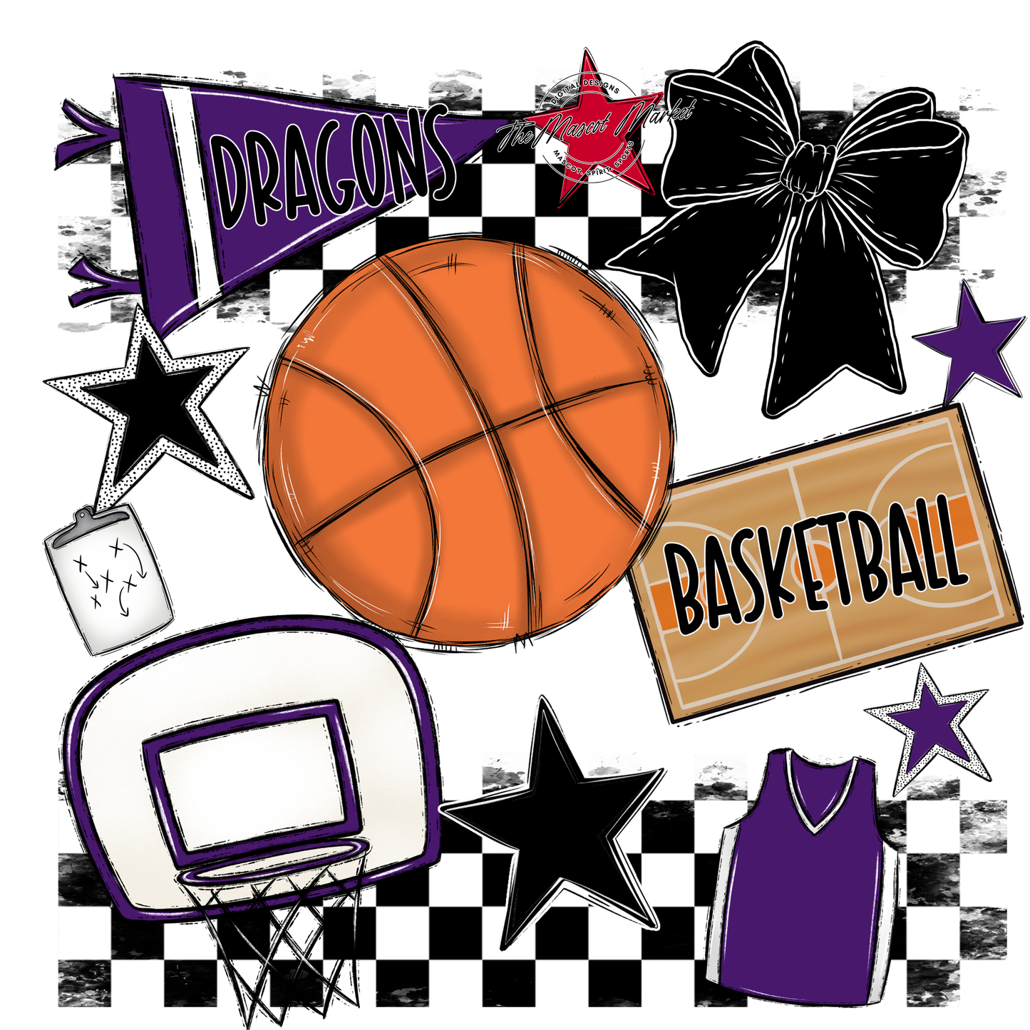 Dragons Checkers Basketball Spirit Design-Purple