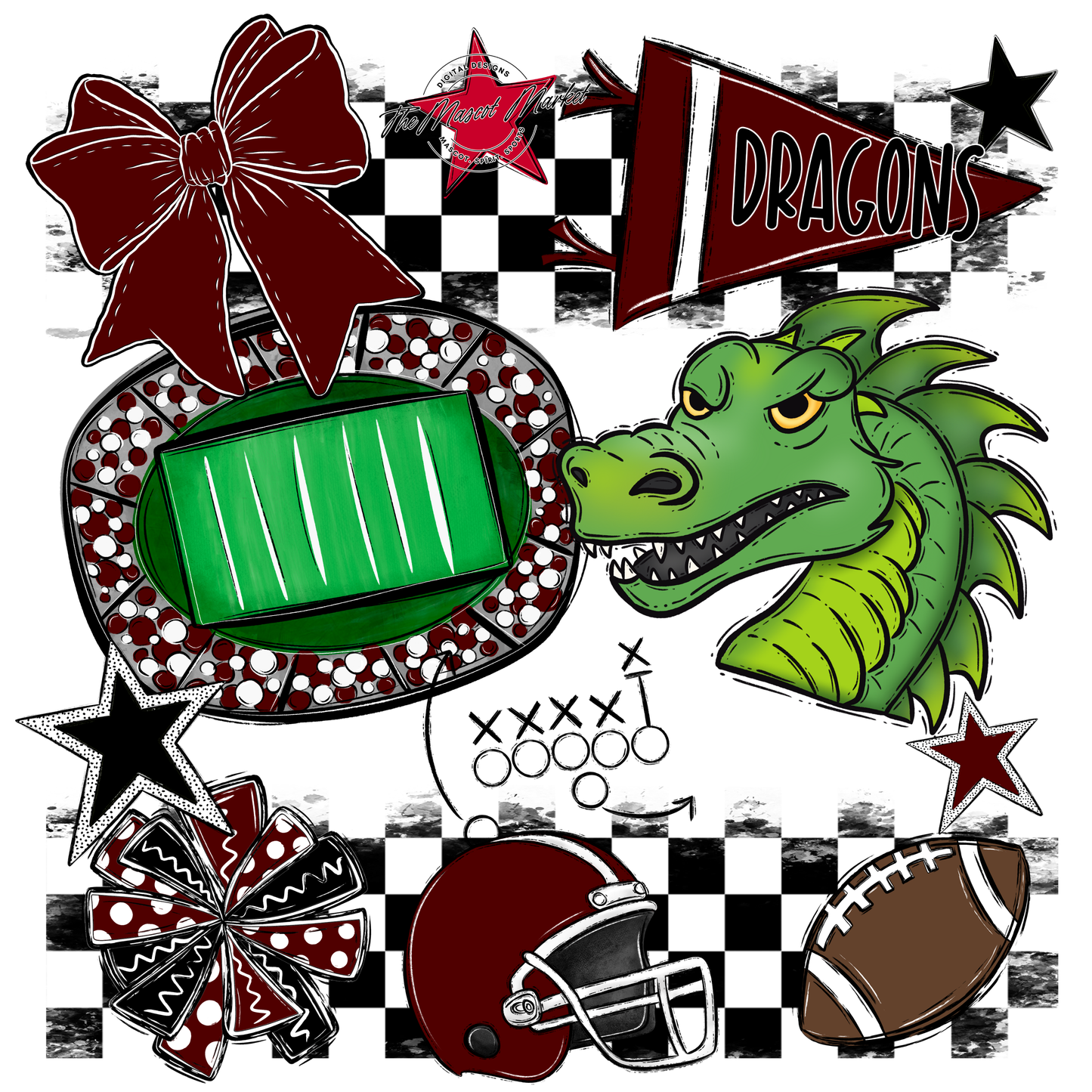 Dragons Checkers Mascot Spirit Design-Maroon