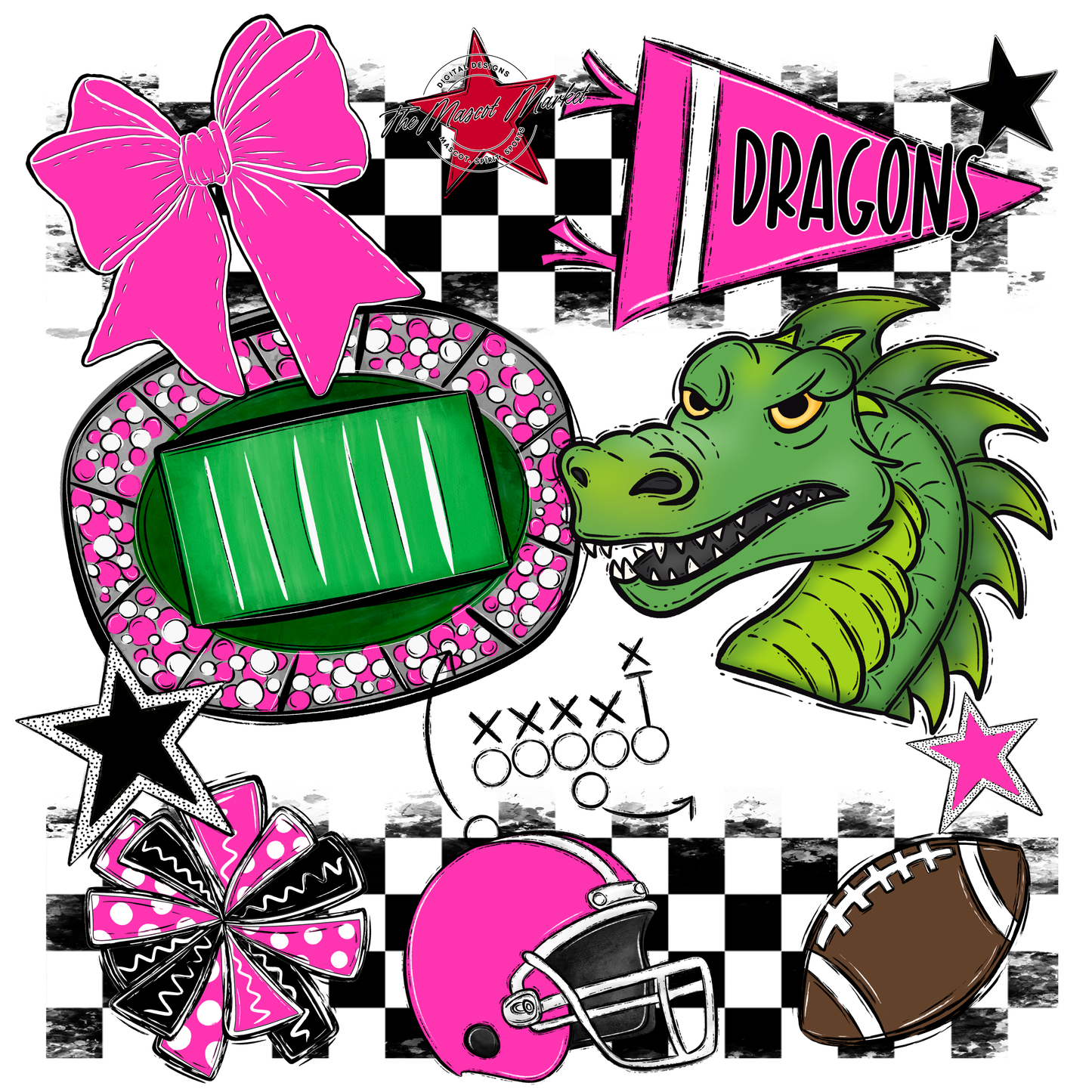 Dragons Checkers Mascot Spirit Design-Pink