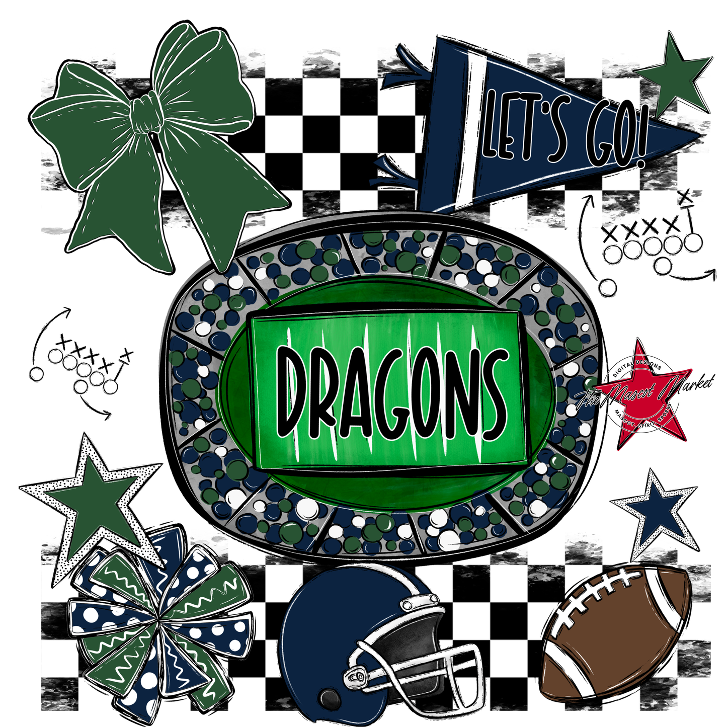 Dragons Checkers Spirit Design-Navy-Green