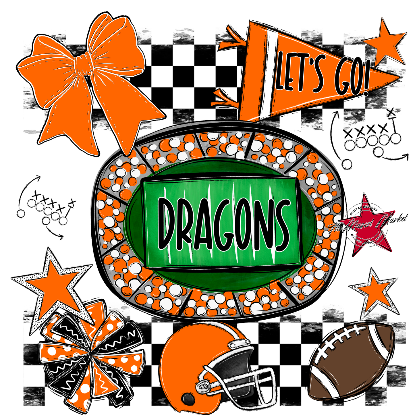 Dragons Checkers Spirit Design-Orange