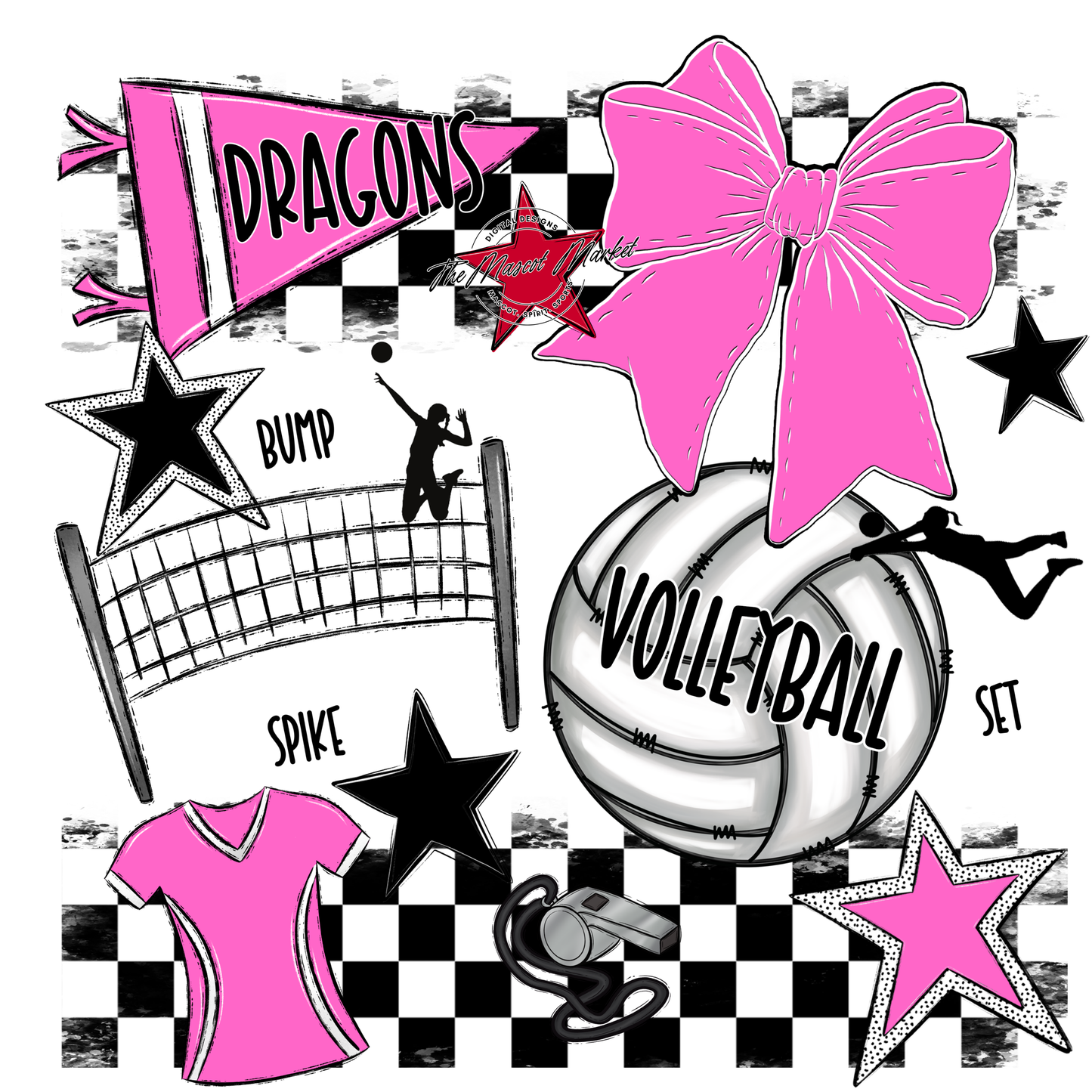 Dragons Checkers Volleyball Spirit Design-Baby Pink