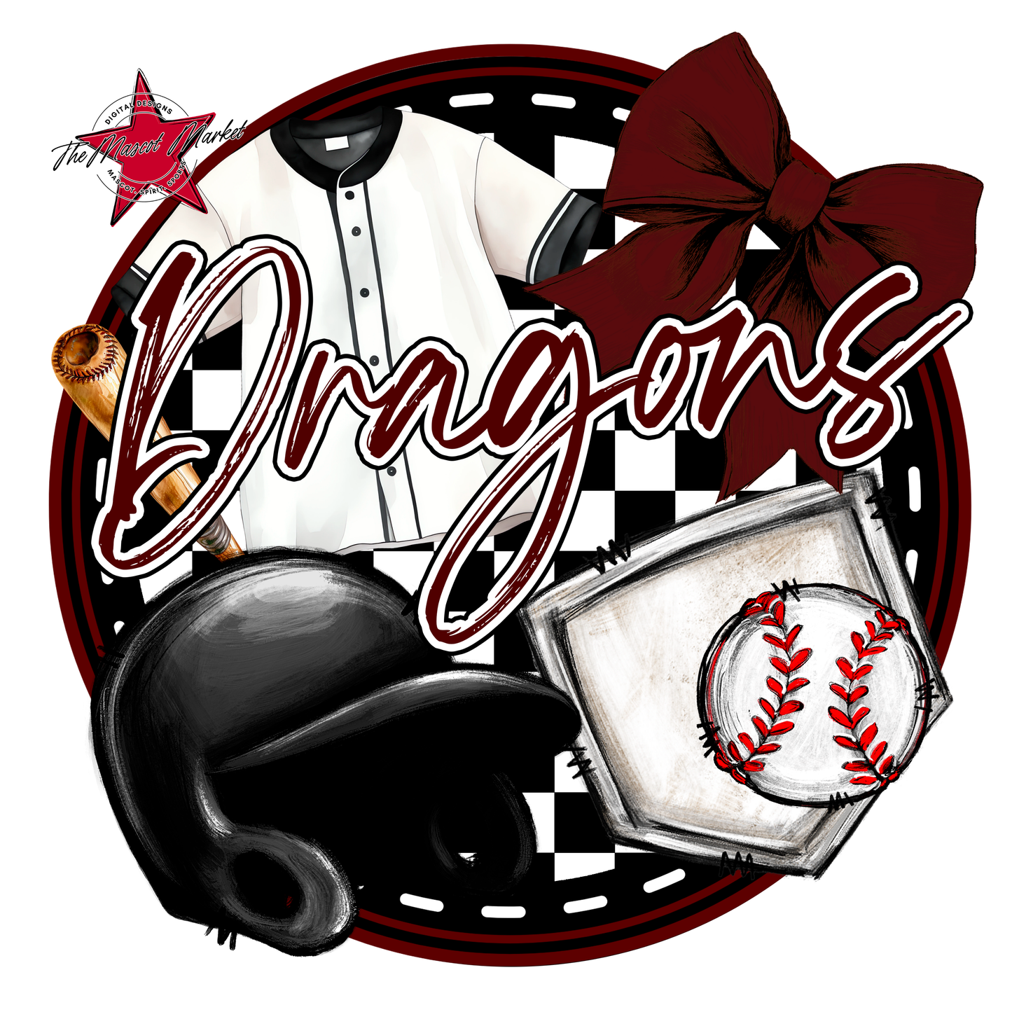 Dragons Circle Baseball Design-Maroon