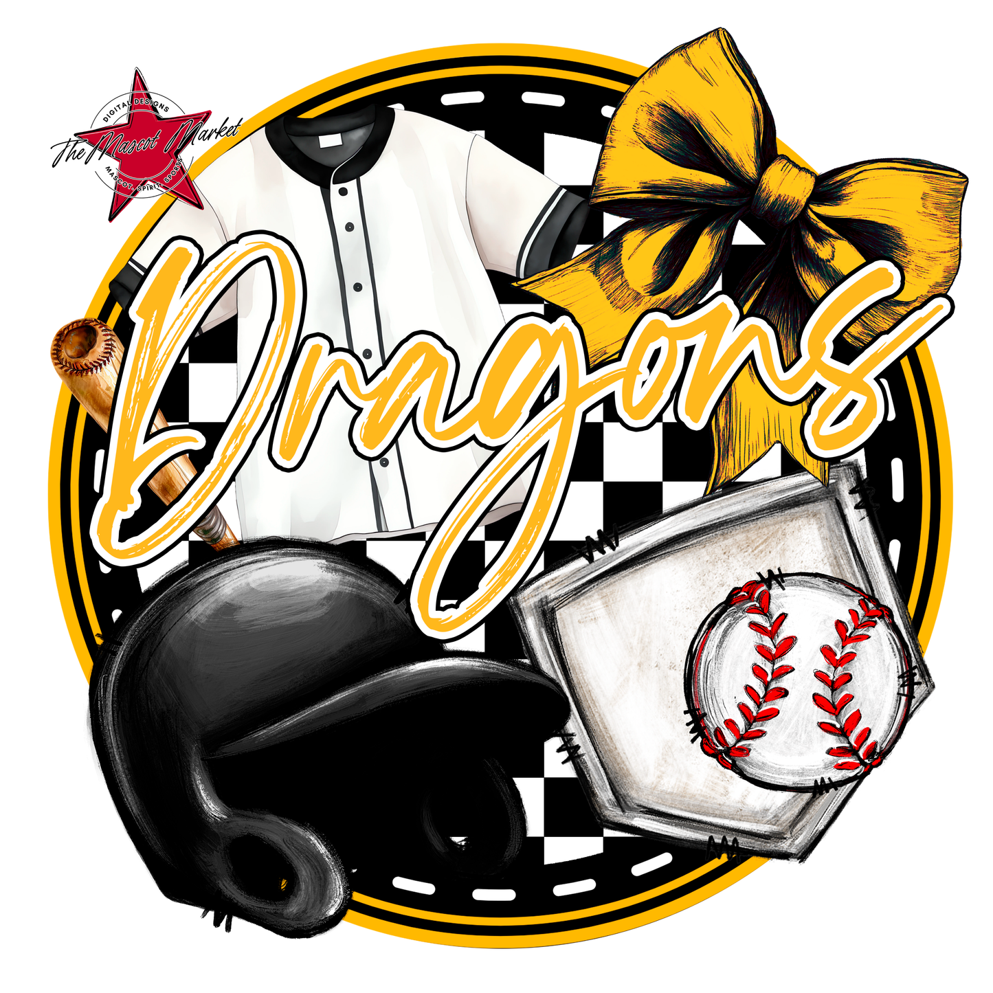 Dragons Circle Baseball Design-Yellow