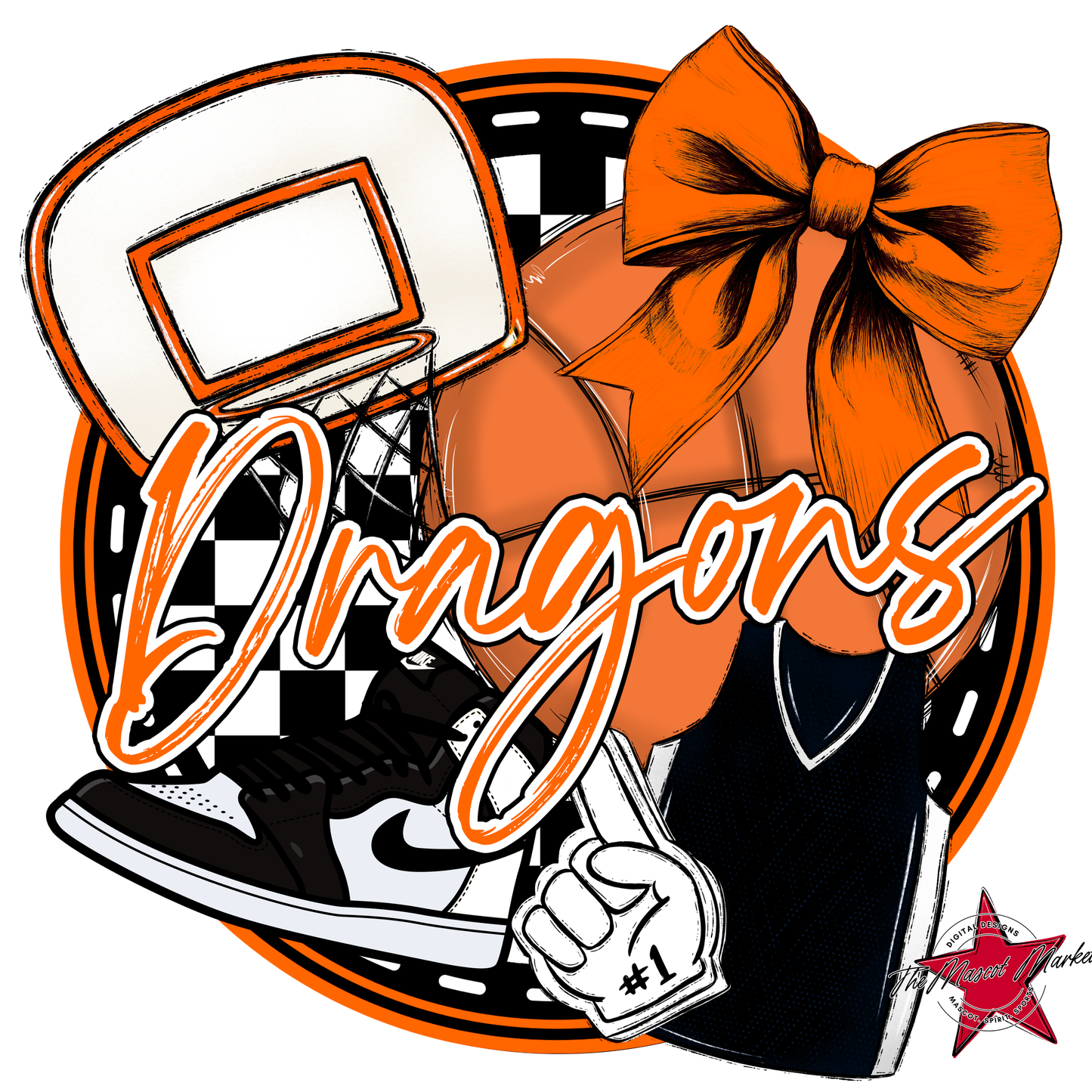 Dragons Circle Basketball Design-Orange