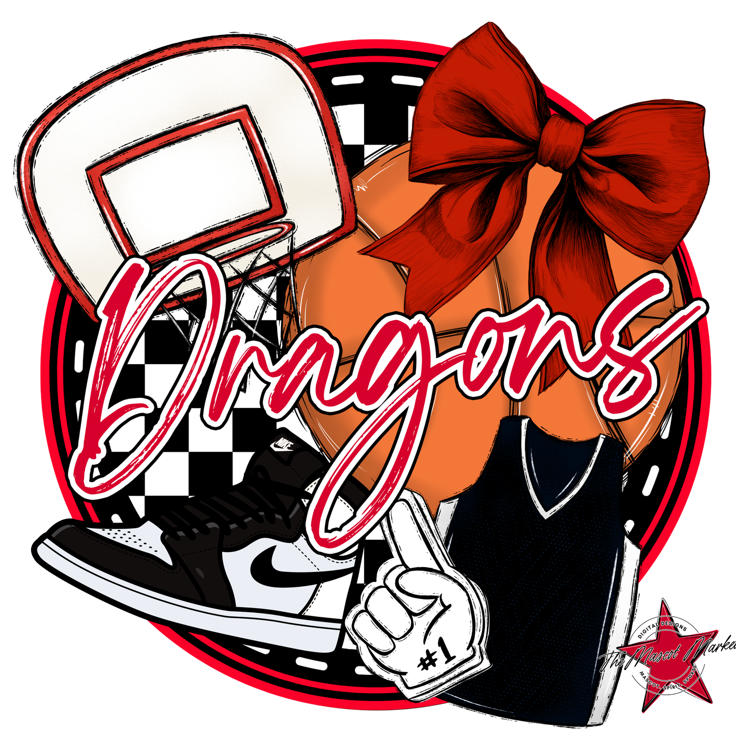 Dragons Circle Basketball Design-Red