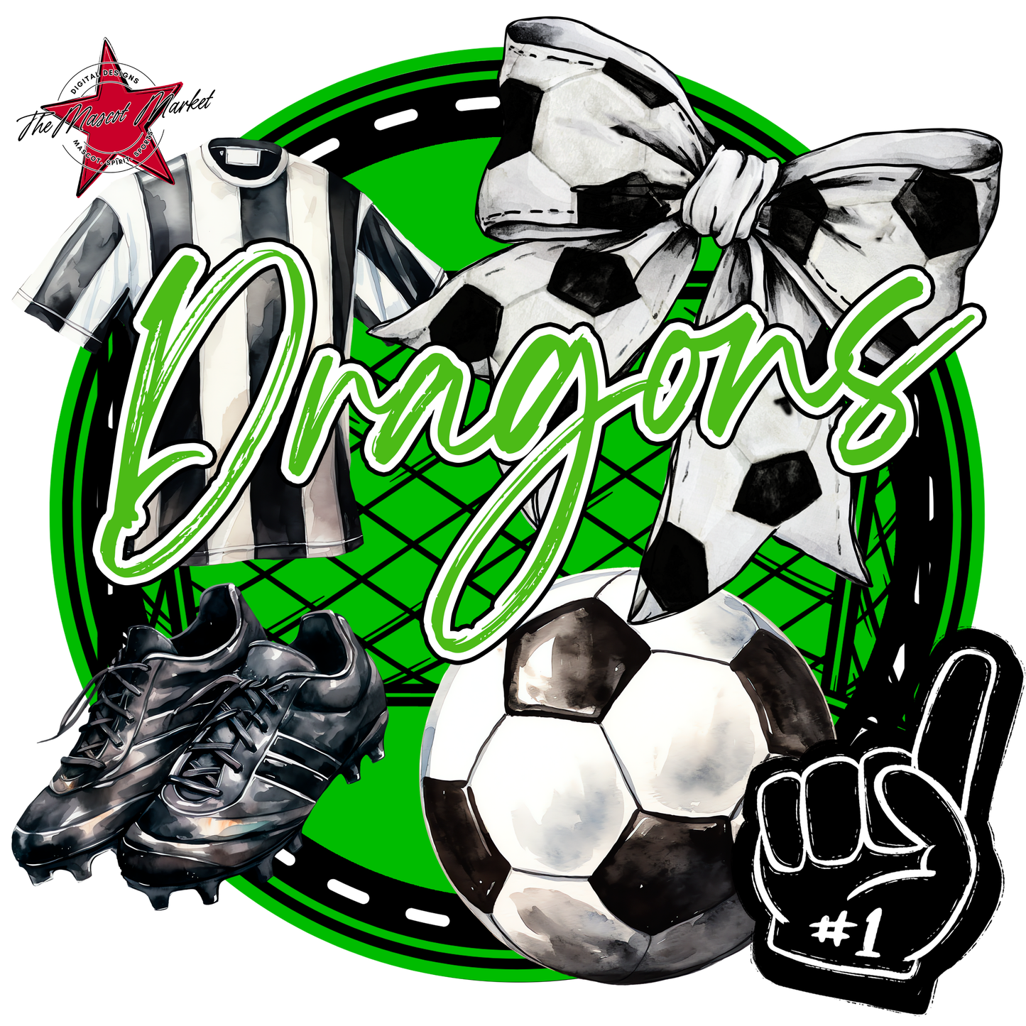 Dragons Circle Soccer Design-Bright Green