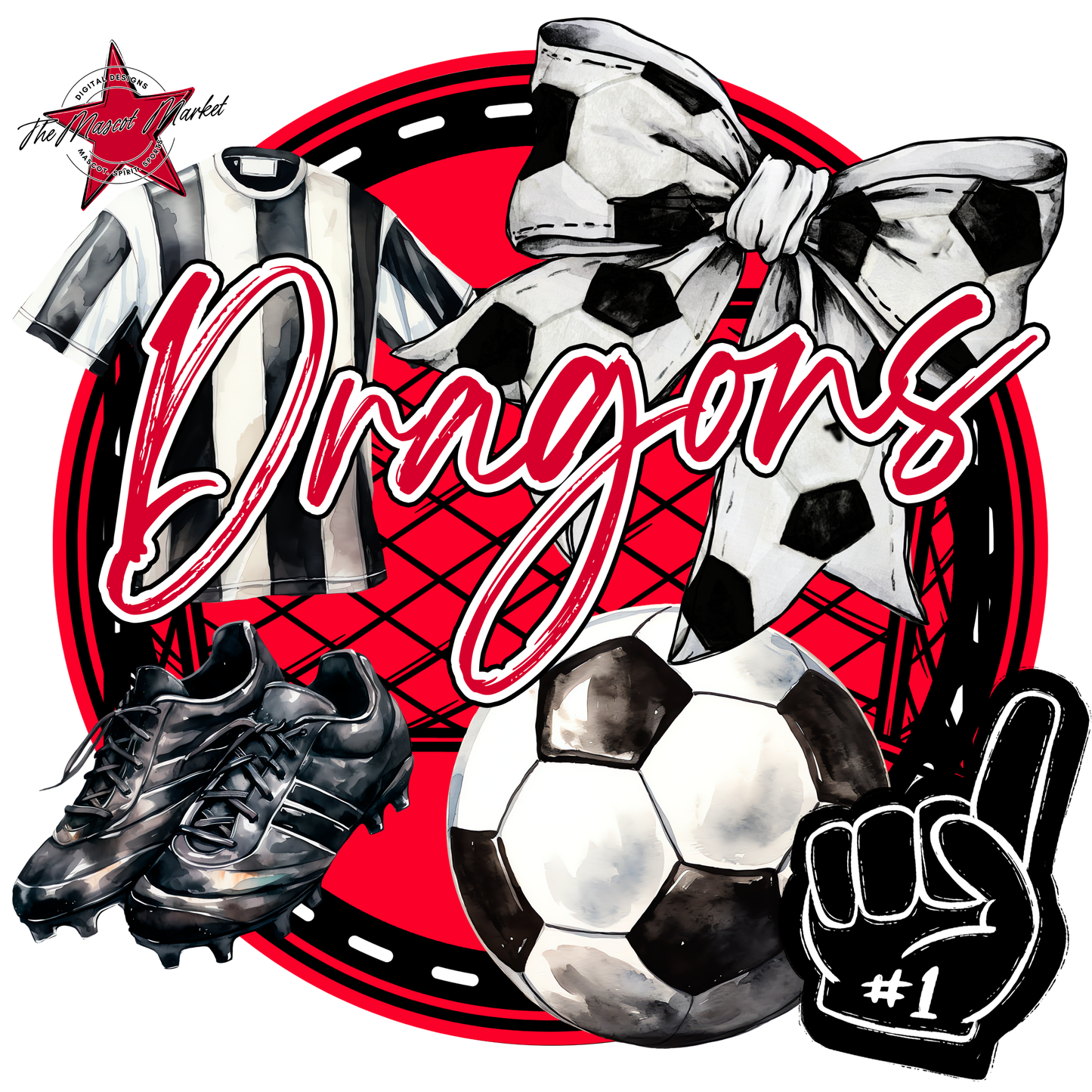 Dragons Circle Soccer Design-Red