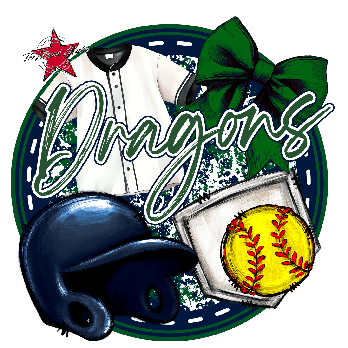Dragons Circle Softball Design-Navy-Green