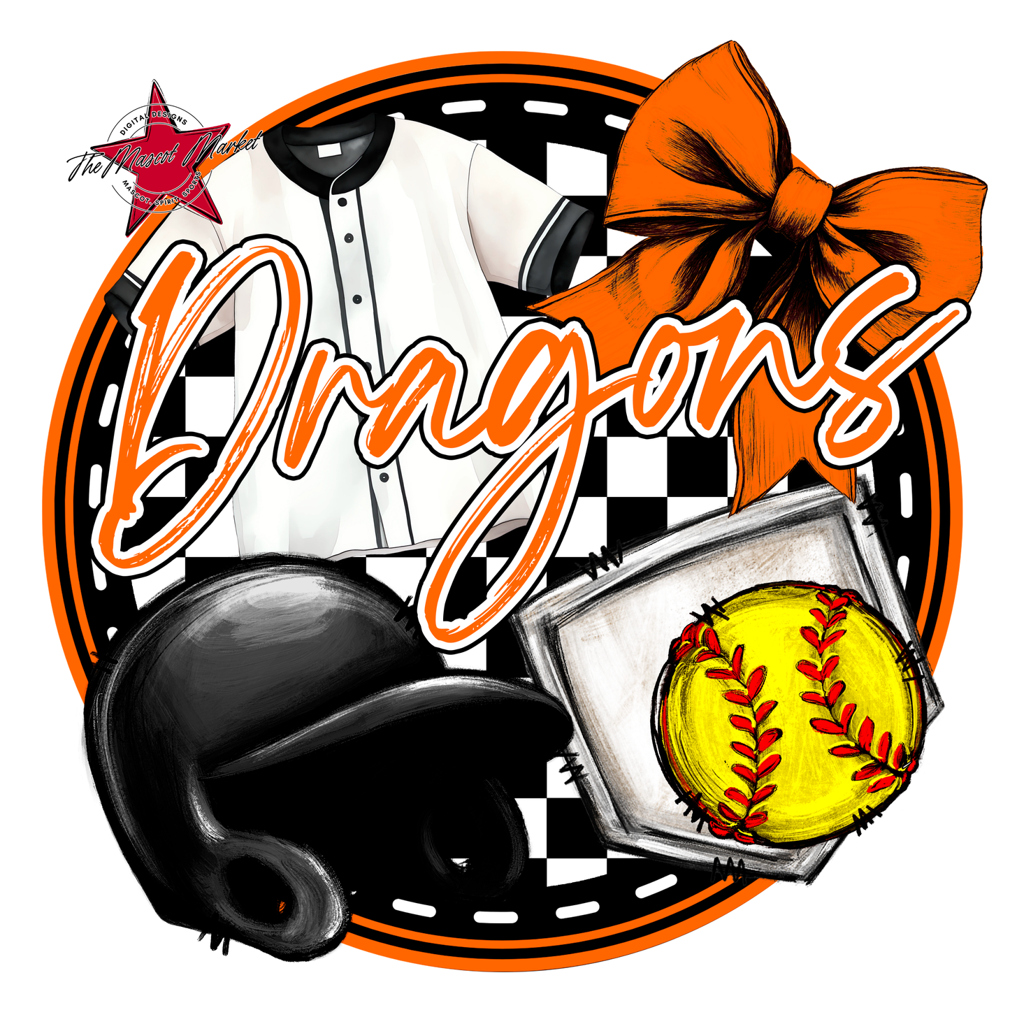 Dragons Circle Softball Design-Orange