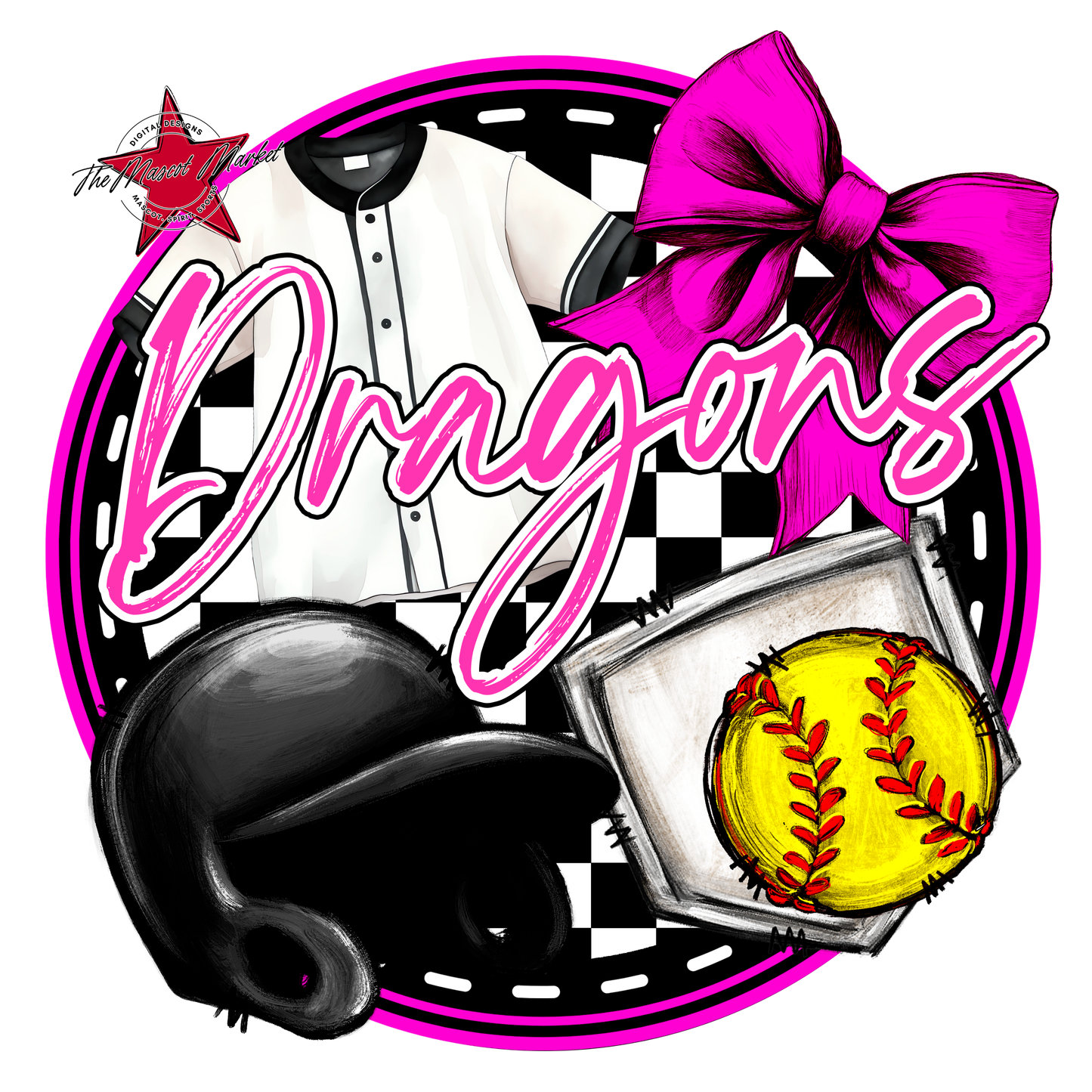 Dragons Circle Softball Design-Pink
