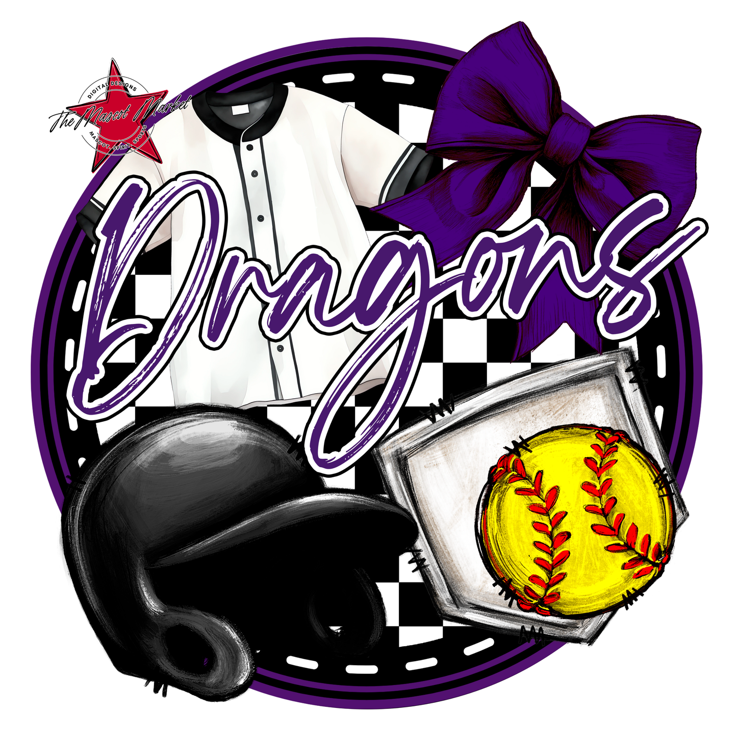 Dragons Circle Softball Design-Purple