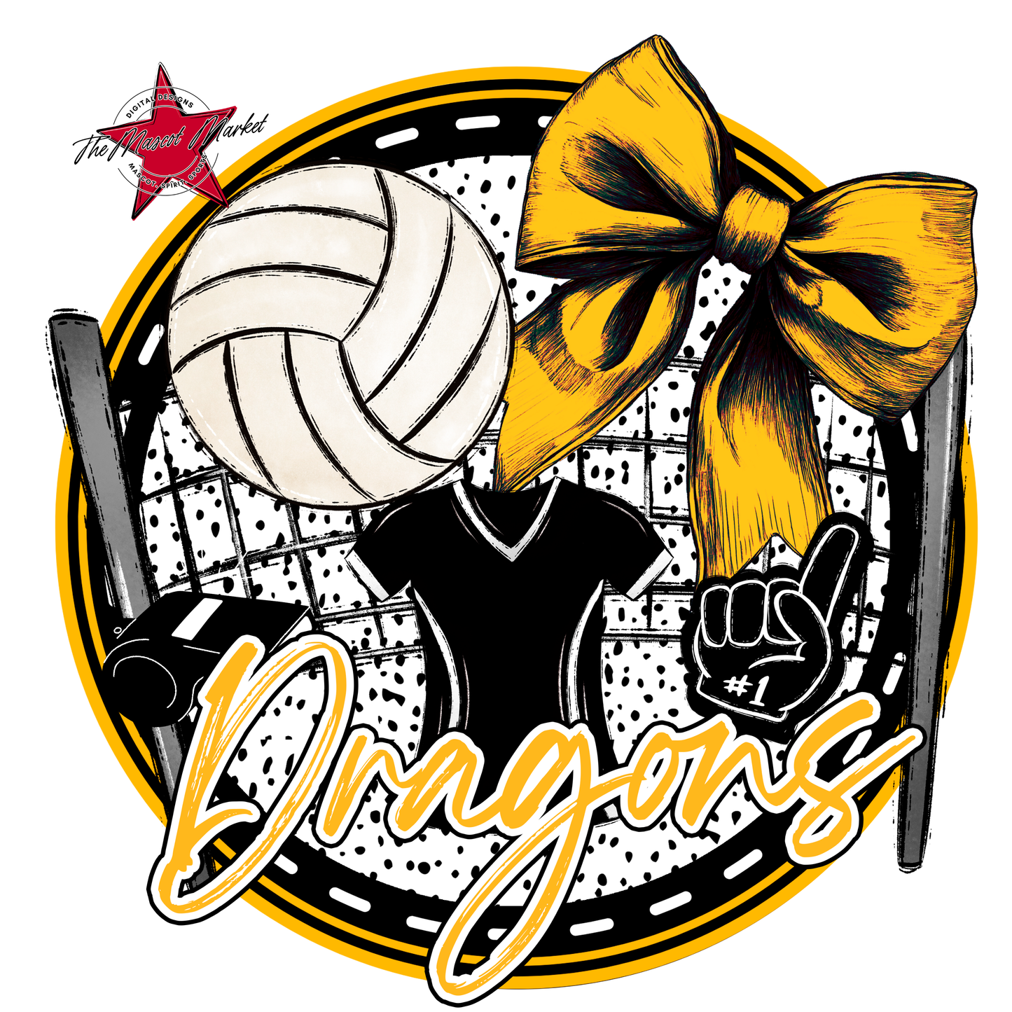 Dragons Circle Volleyball Design-Yellow