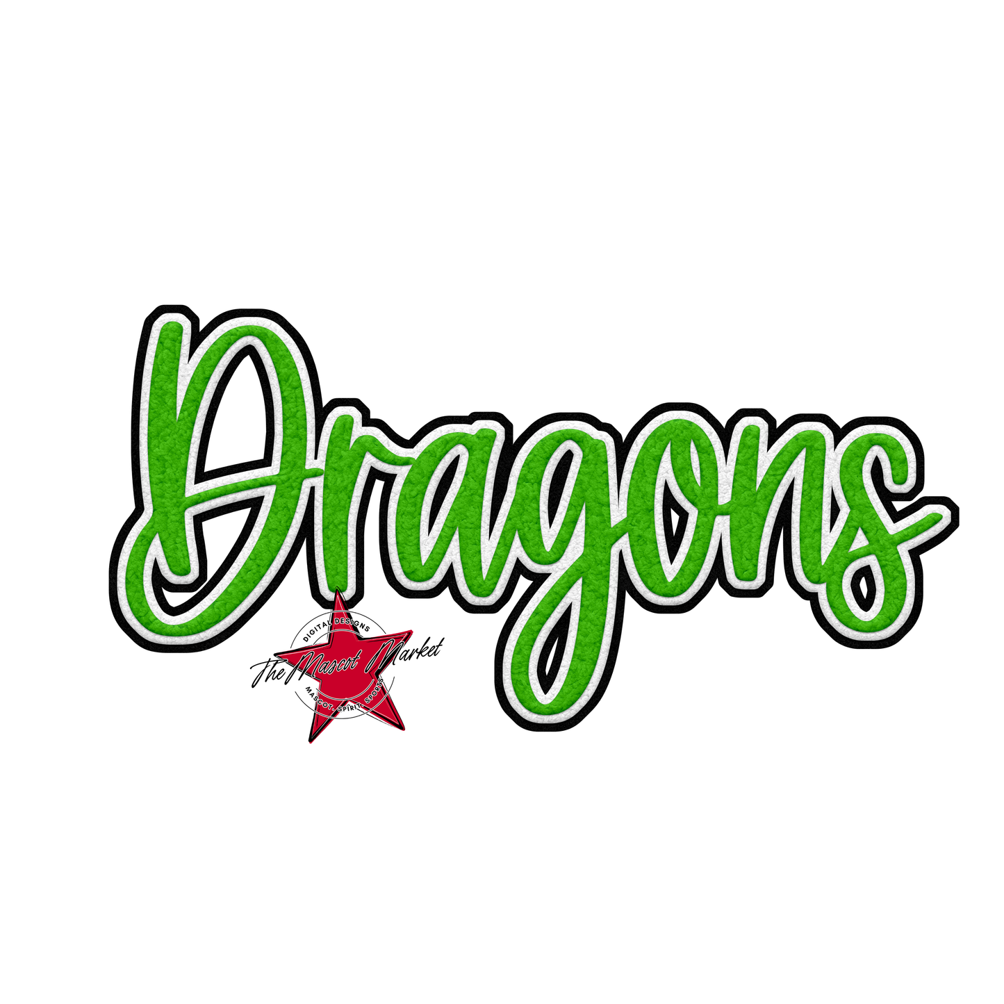 Dragons Faux Chenille Patch-Bright Green