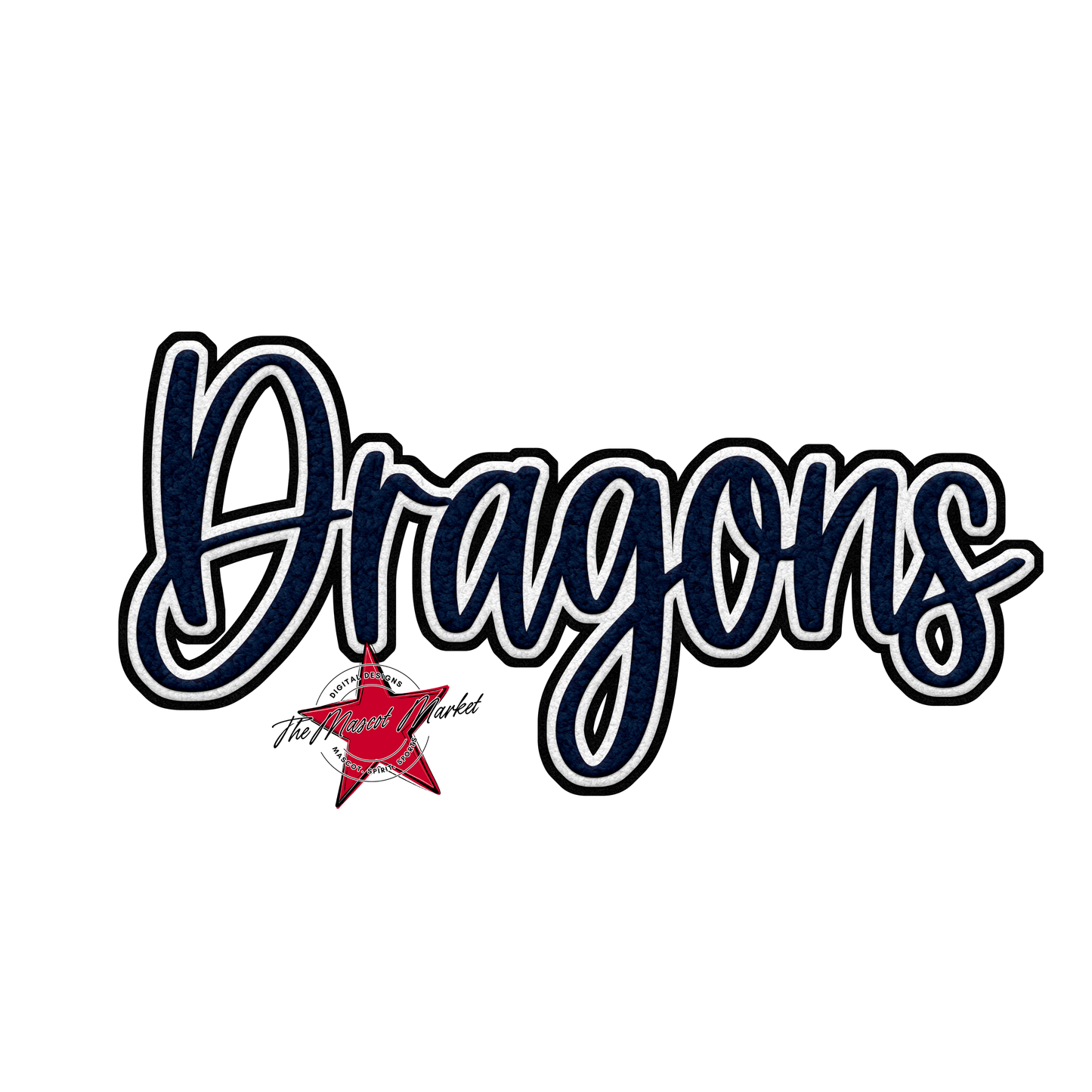 Dragons Faux Chenille Patch-Navy