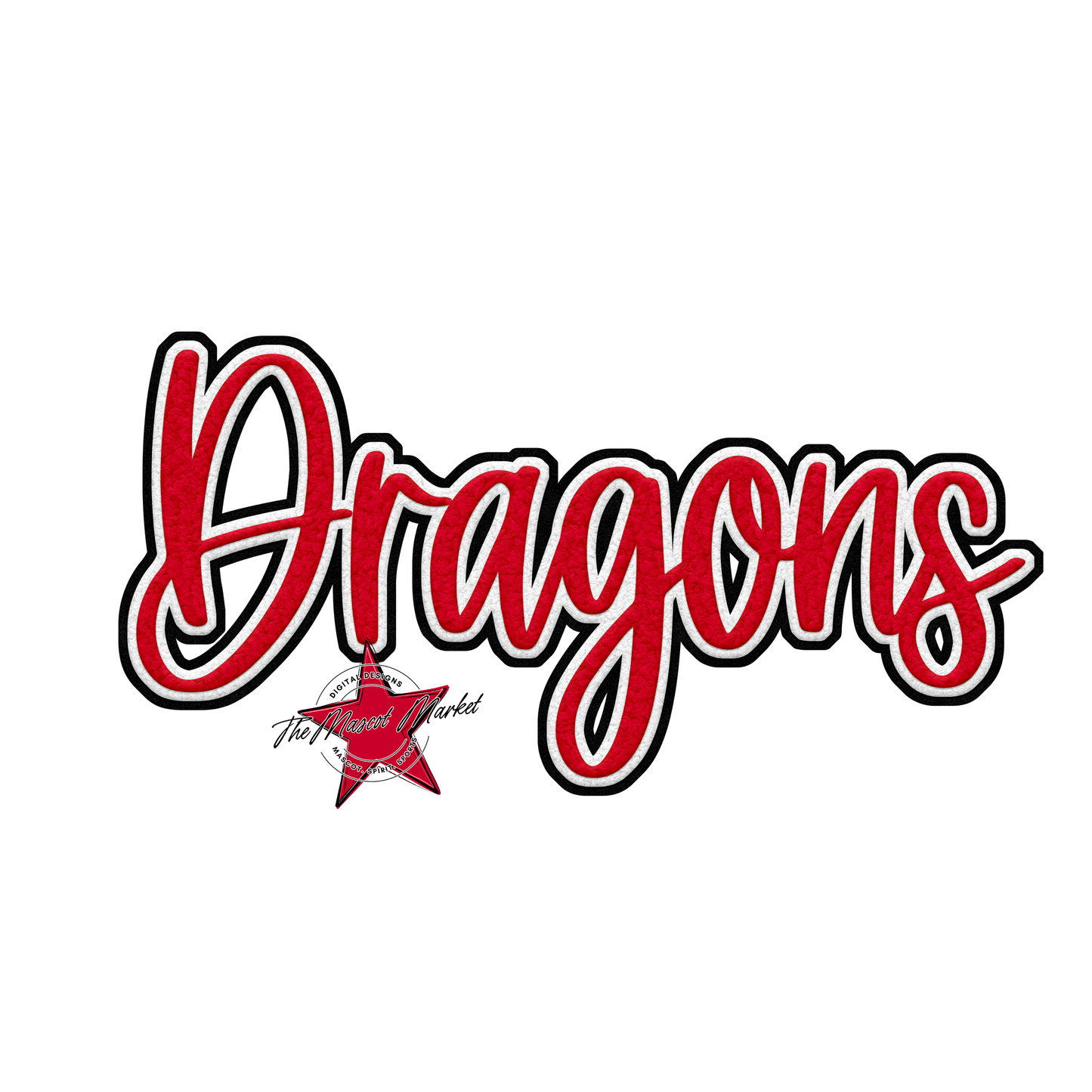 Dragons Faux Chenille Patch-Red