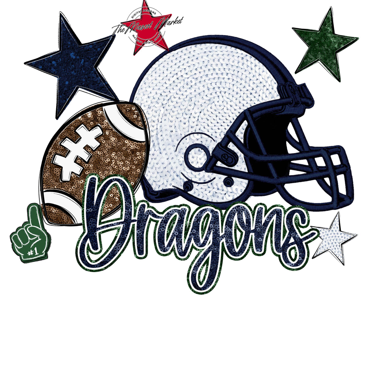 Dragons Football Embroidered Sequins Design-Navy & Green