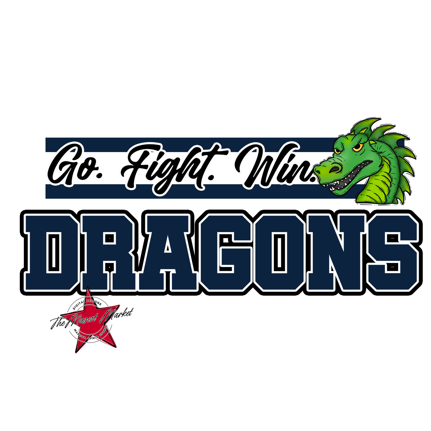 Dragons Go Fight Win Mascot Lines-Navy