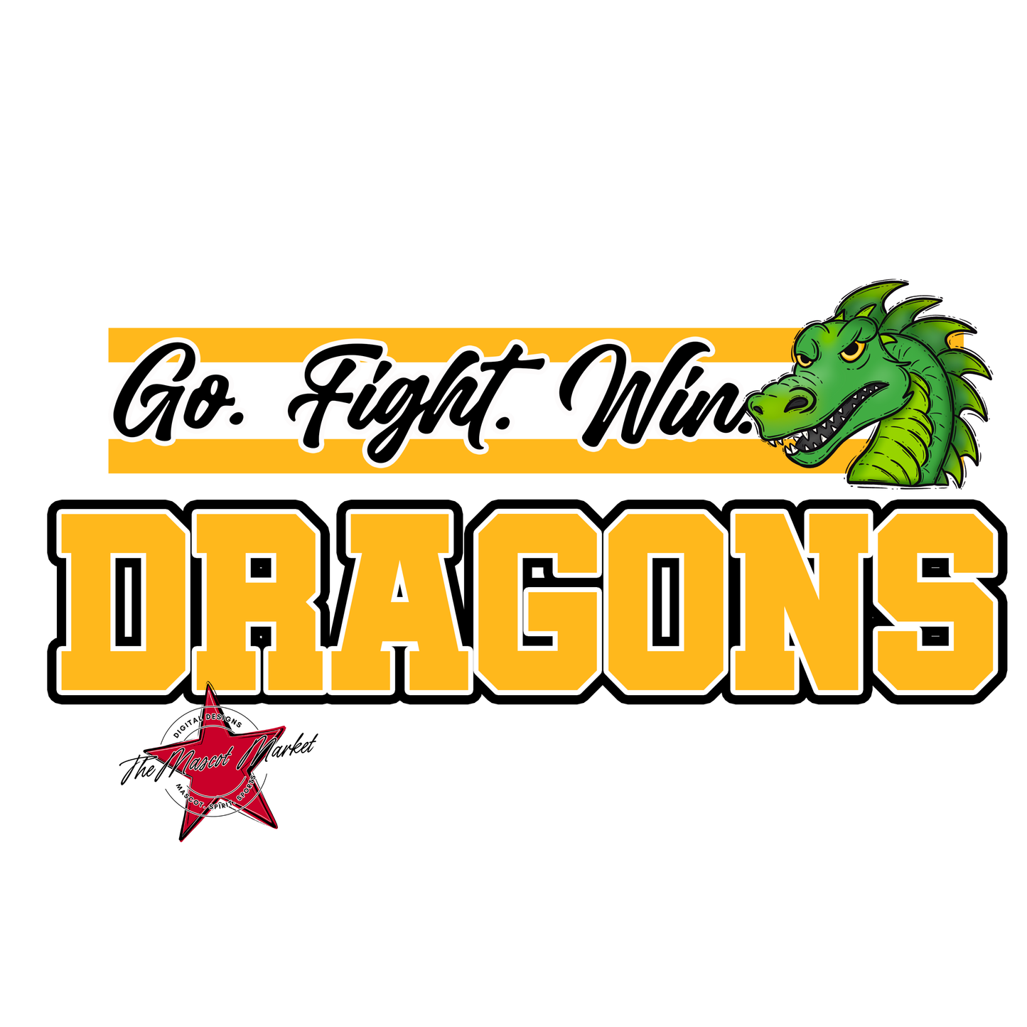 Dragons Go Fight Win Mascot Lines-Yellow
