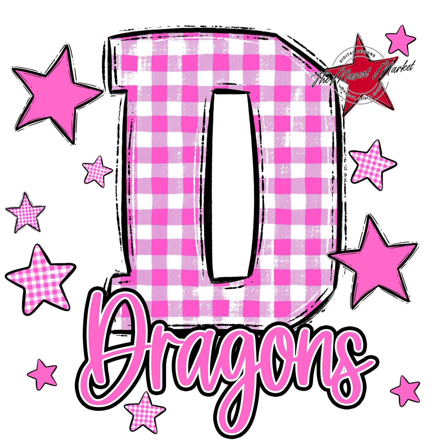Dragons Plaid Star Design-Baby Pink
