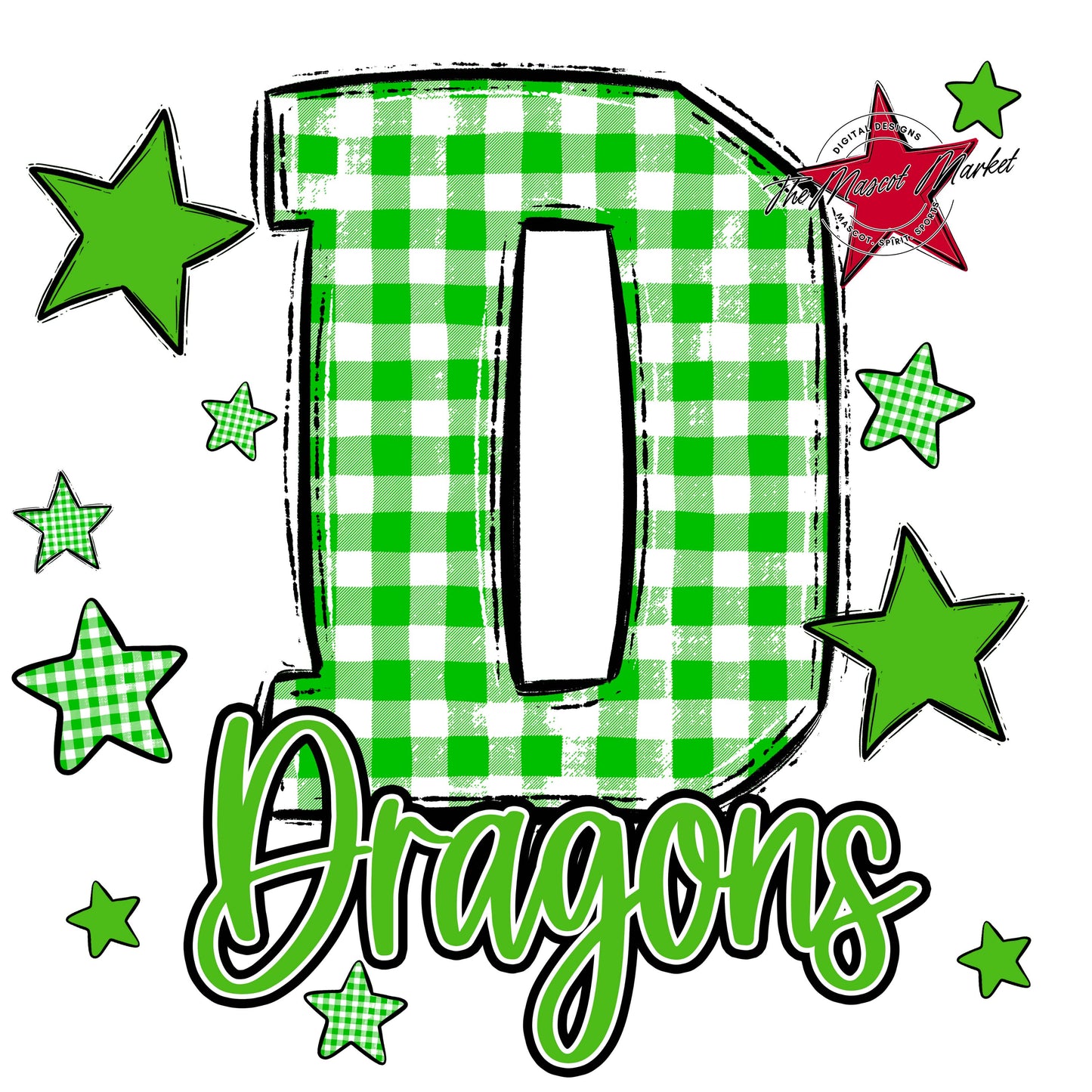 Dragons Plaid Star Design-Bright Green