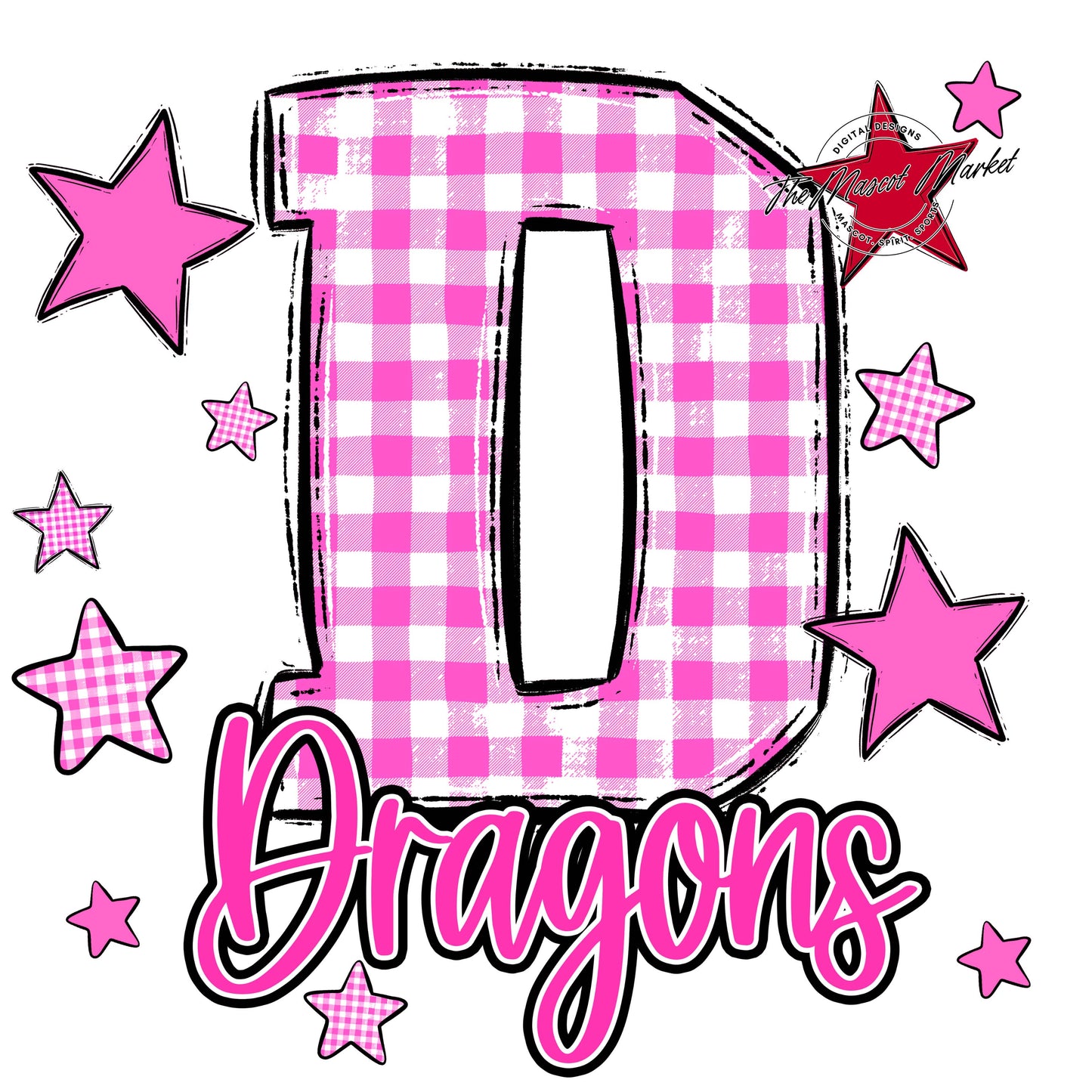 Dragons Plaid Star Design-Pink