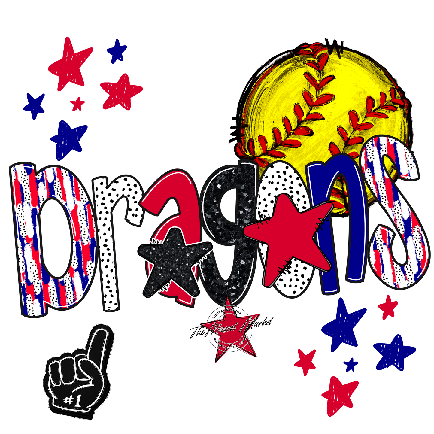 Dragons Softball Scrape-Blue-Red