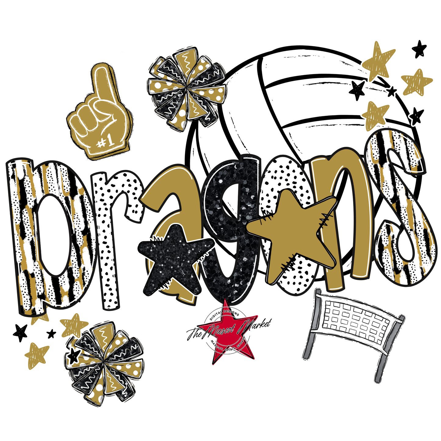 Dragons Volleyball Scrape-Gold