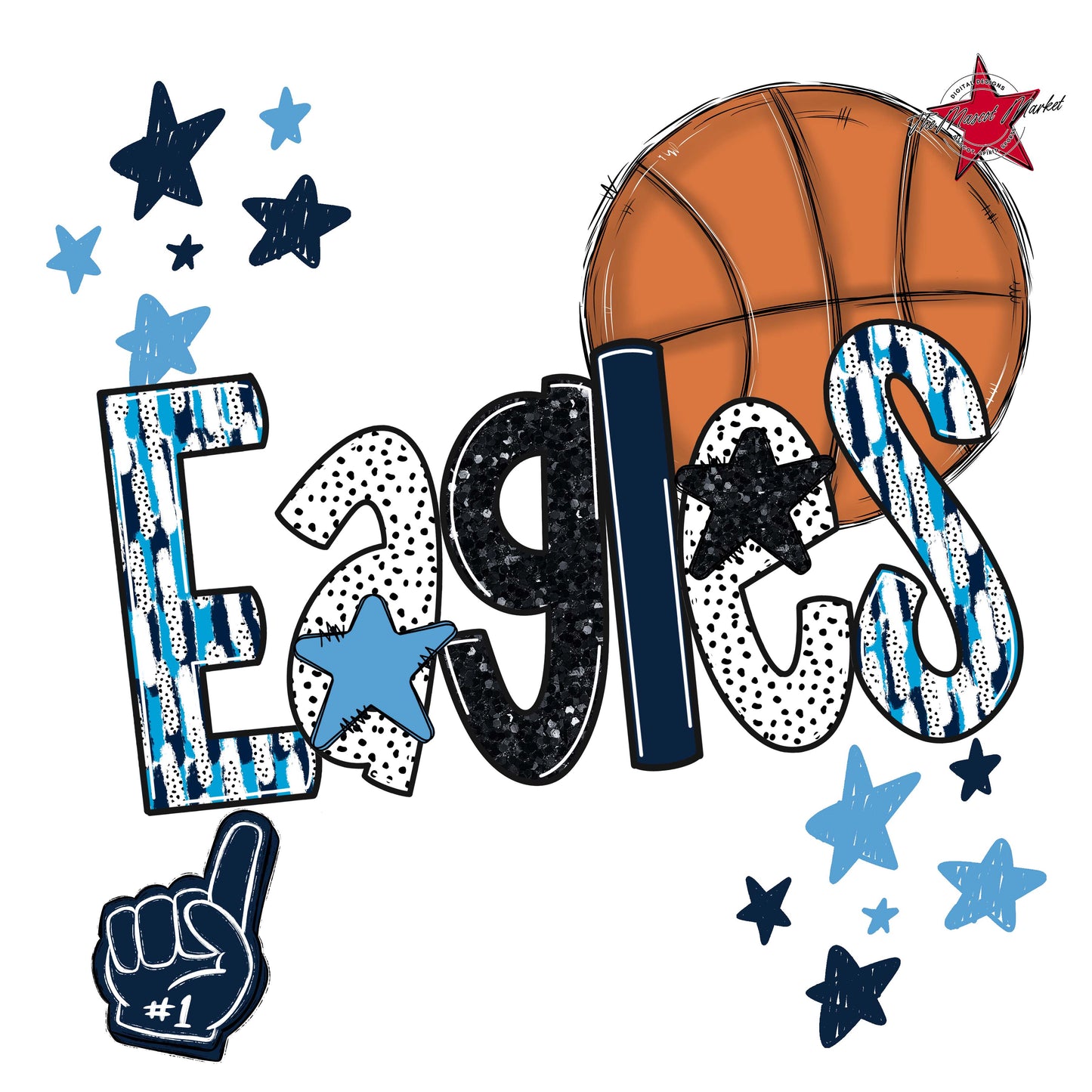 Eagles Basketball Scrape-Navy & Carolina Blue