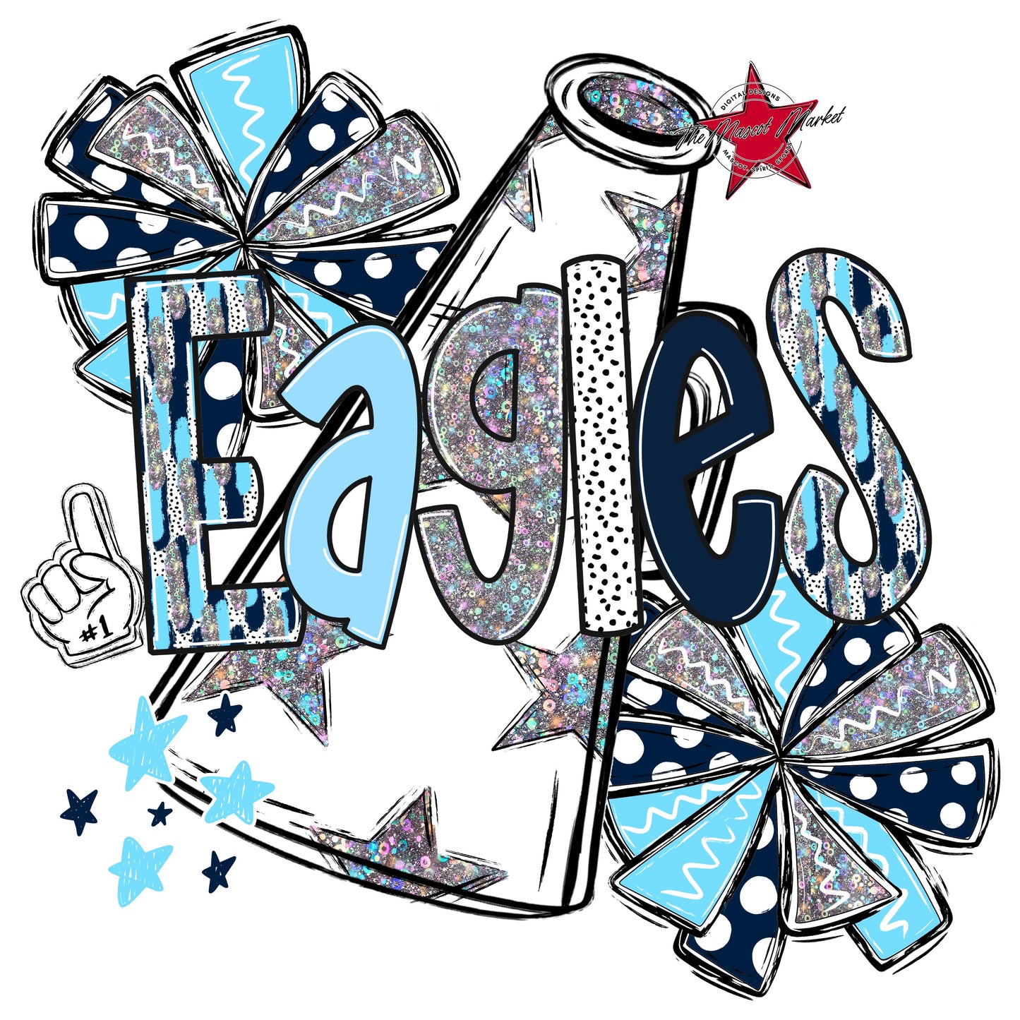 Eagles Cheer Megaphone Scrape-Navy & Columbia Blue
