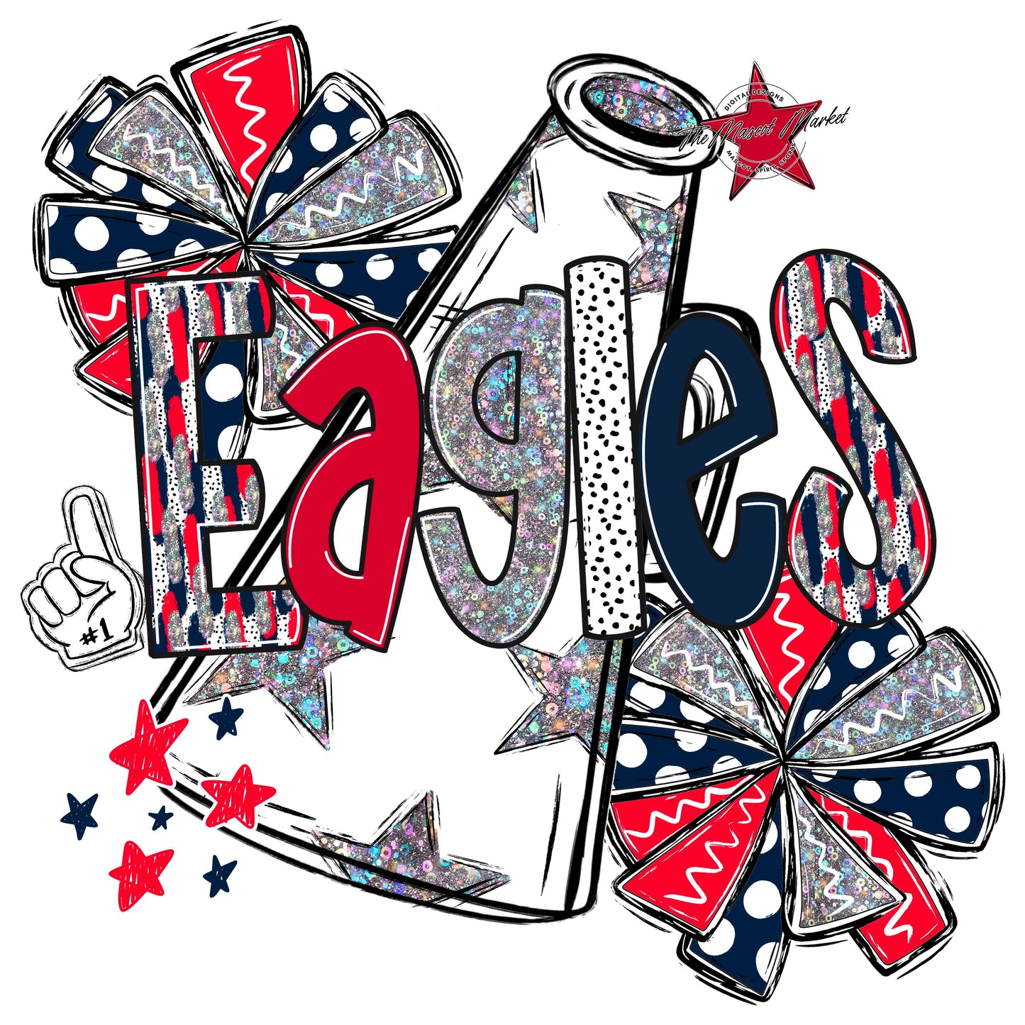 Eagles Cheer Megaphone Scrape-Navy & Red
