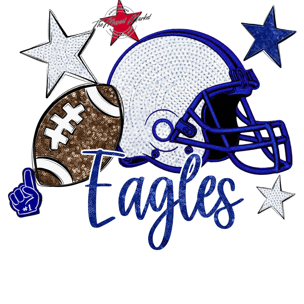 Eagles Football Embroidered Sequins Design-Blue