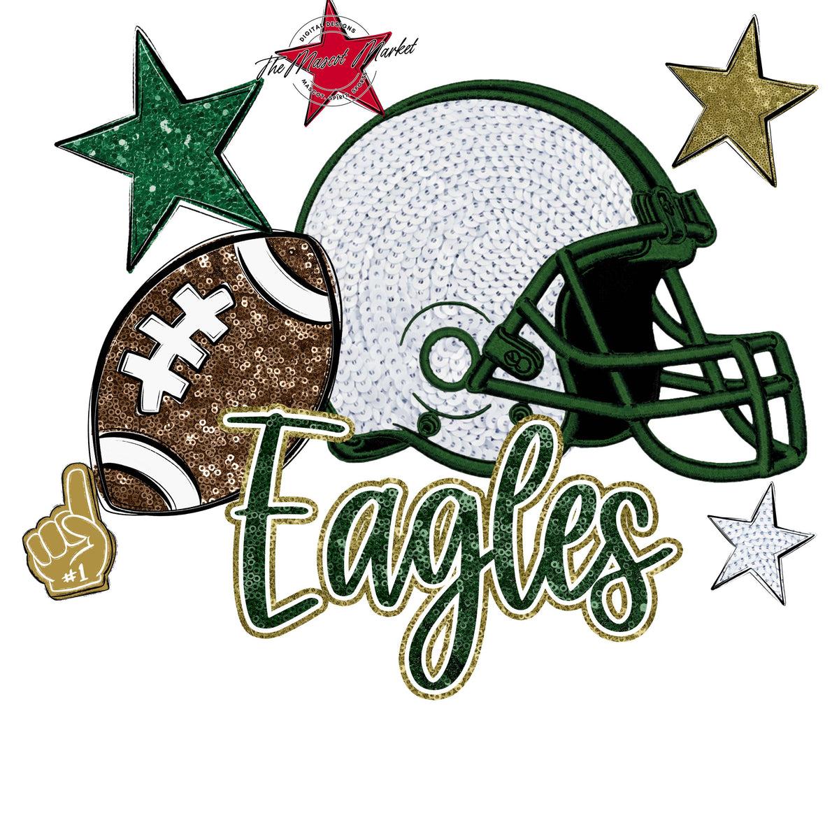 Eagles Football Embroidered Sequins Design-Green & Gold