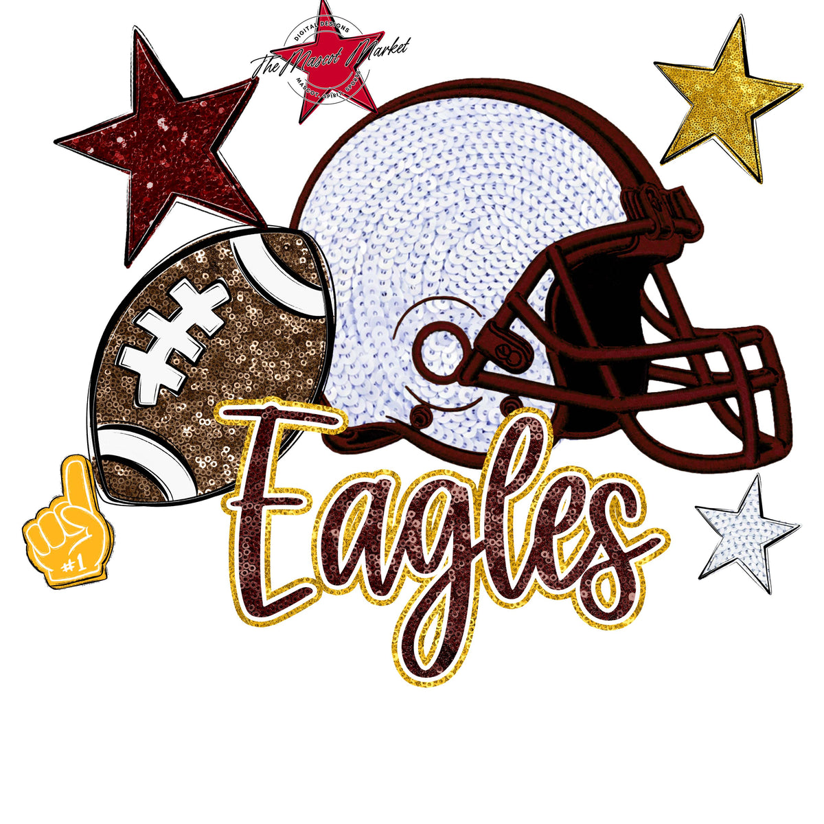 Eagles Football Embroidered Sequins Design-Maroon & Yellow