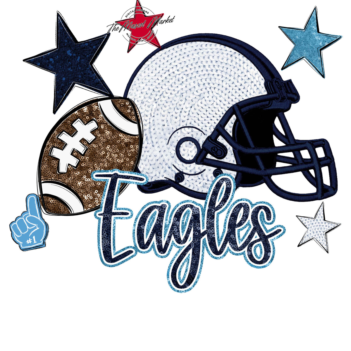 Eagles Football Embroidered Sequins Design-Navy & Carolina Blue