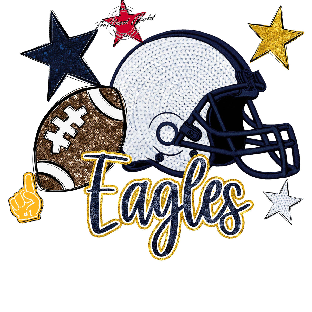 Eagles Football Embroidered Sequins Design-Navy & Yellow