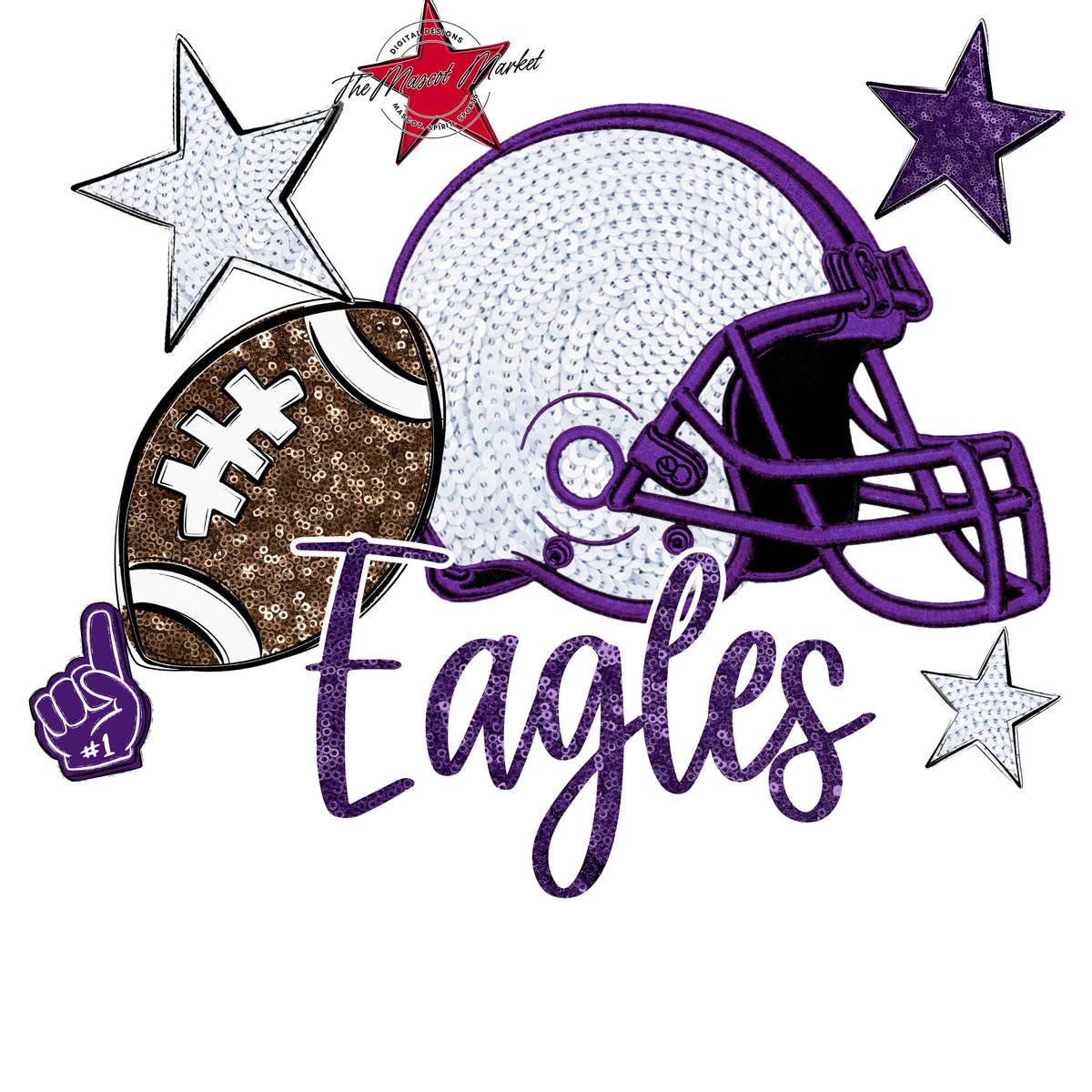 Eagles Football Embroidered Sequins Design-Purple