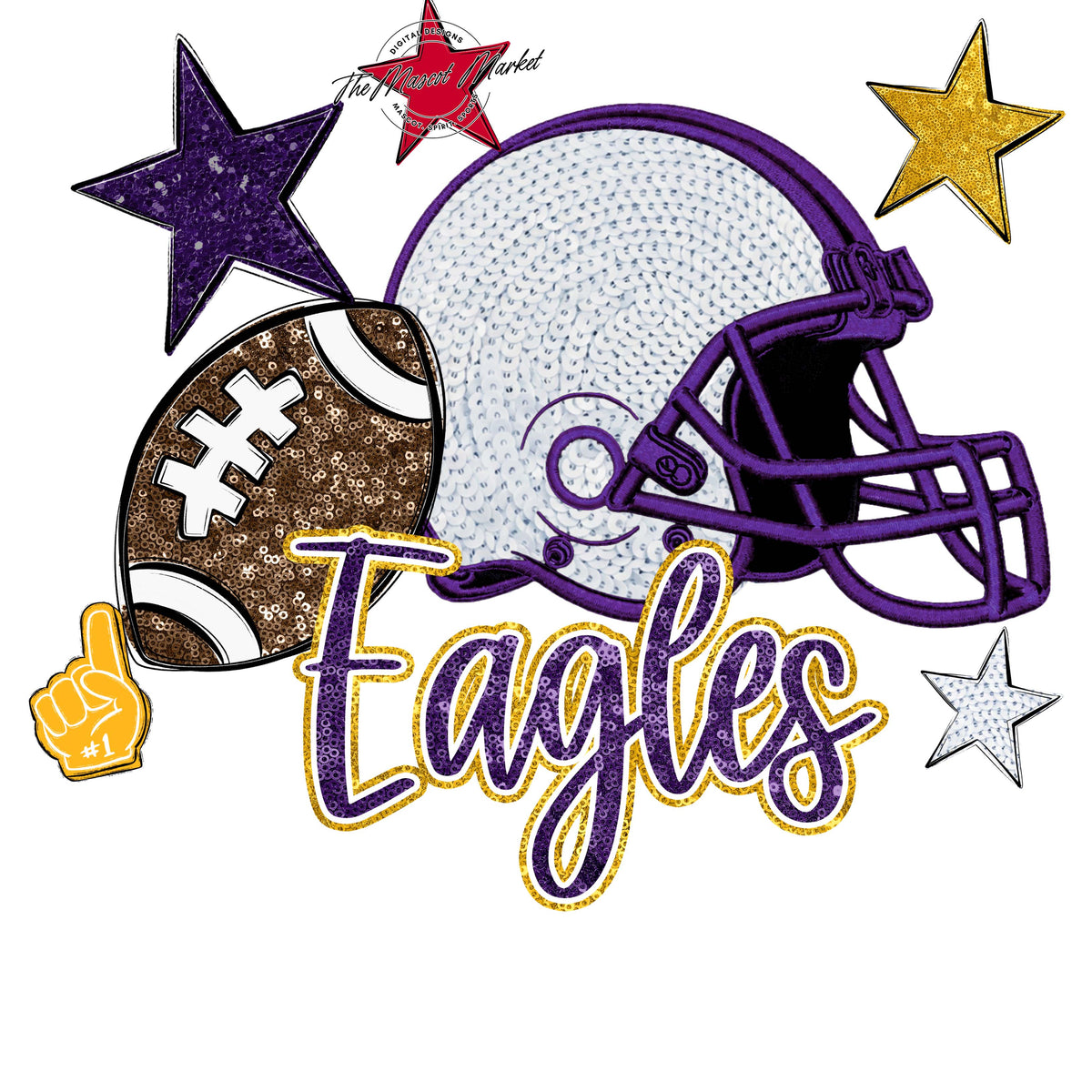 Eagles Football Embroidered Sequins Design-Purple & Yellow