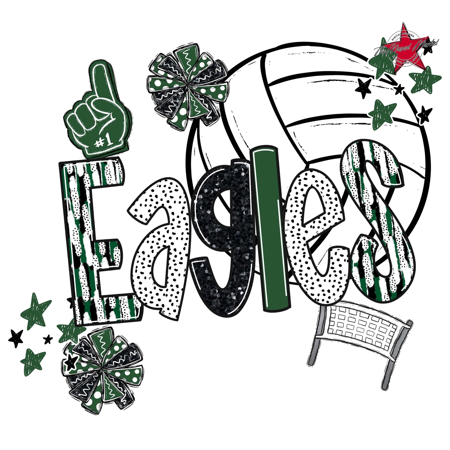 Eagles Volleyball Scrape-Green