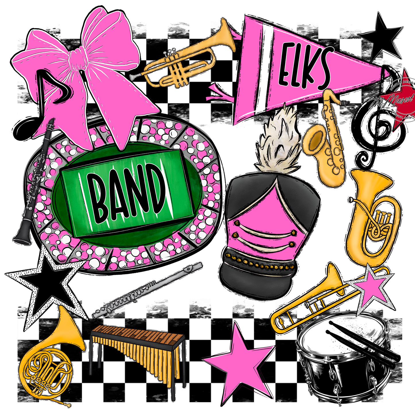 Elks Checkers Band Spirit Design-Baby Pink