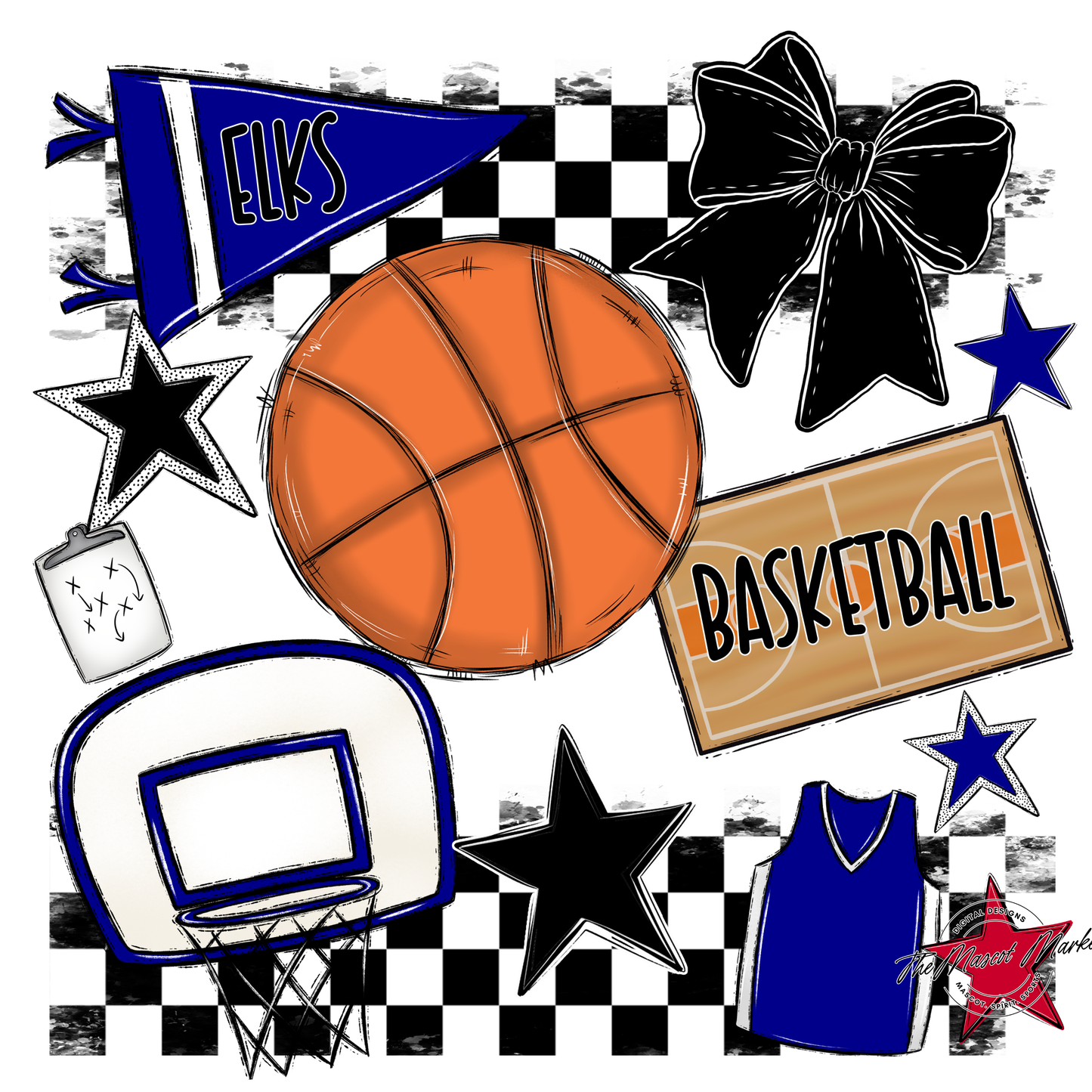 Elks Checkers Basketball Spirit Design-Blue