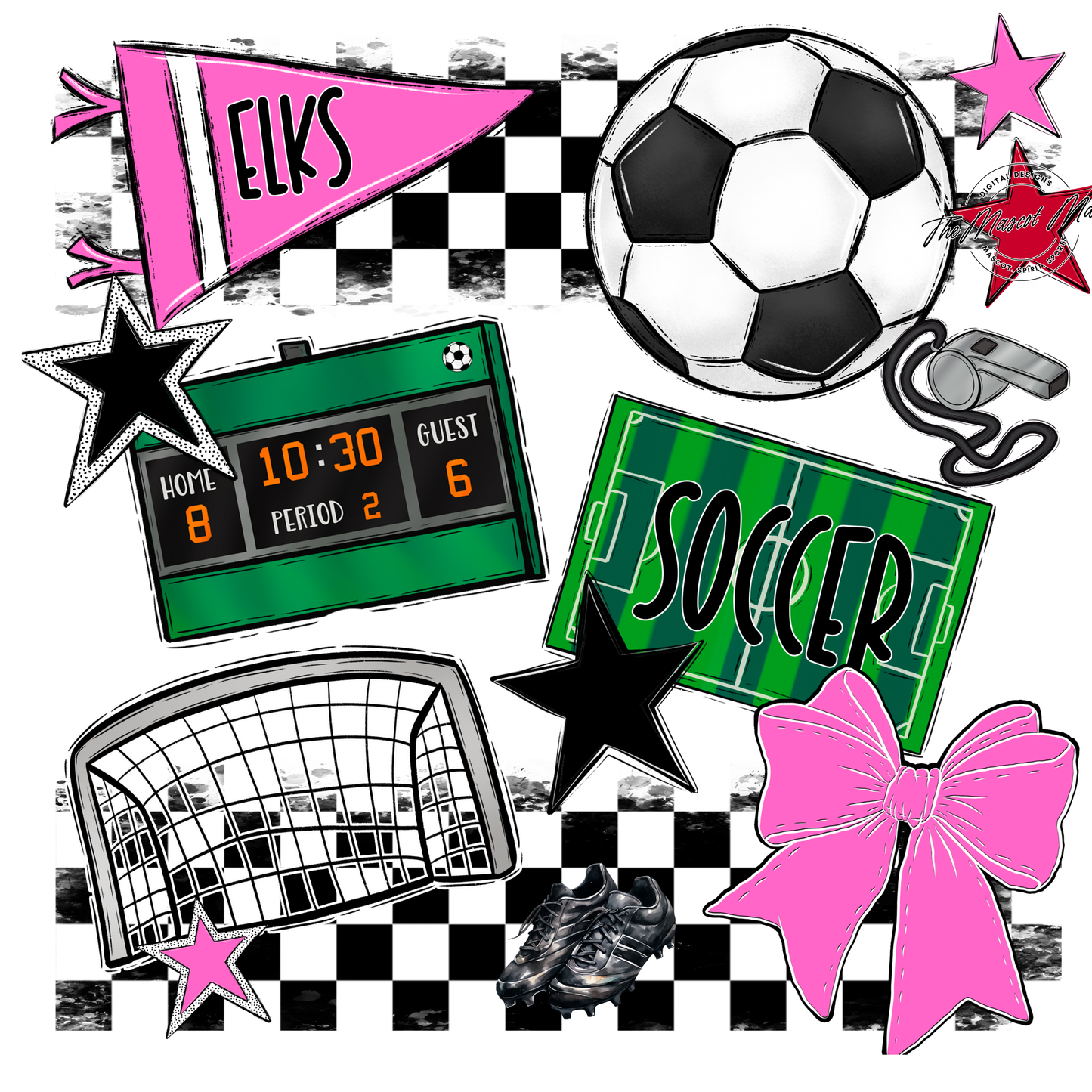 Elks Checkers Soccer Spirit Design-Baby Pink