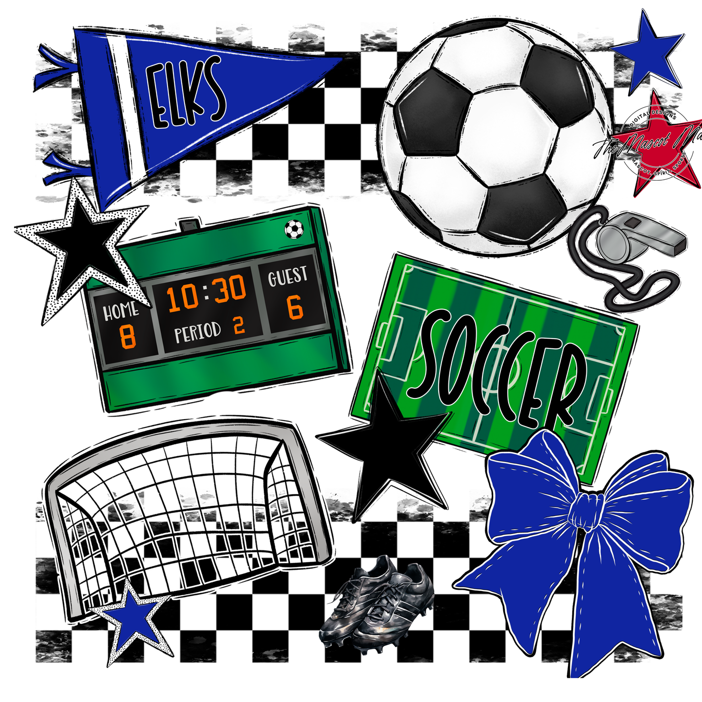 Elks Checkers Soccer Spirit Design-Royal Blue